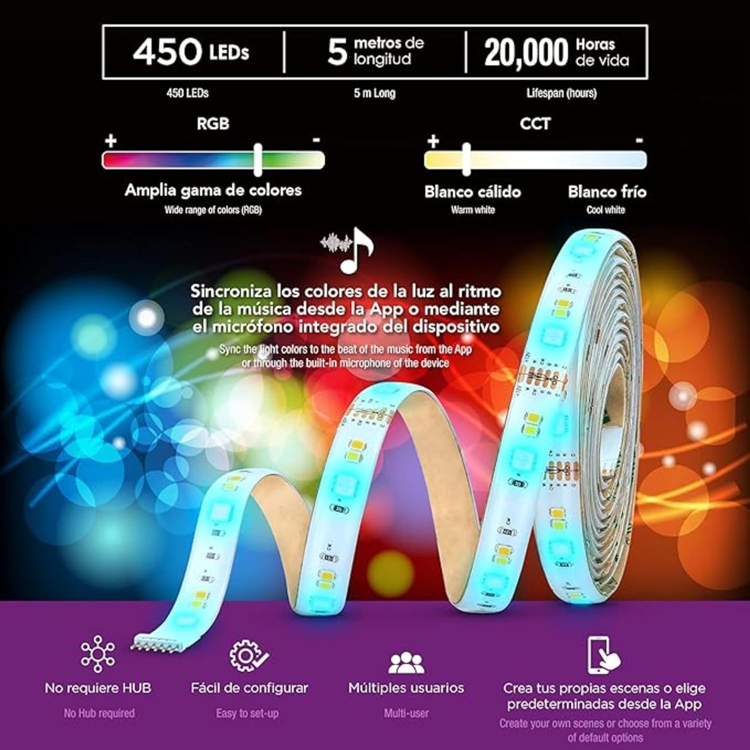 Lloyd's Smart LED Strip Lights - 5 Meter, WiFi, Colour Changing Indoor RGB Light, Compatible with Alexa and Google, Remote Controlled, Strip Lights