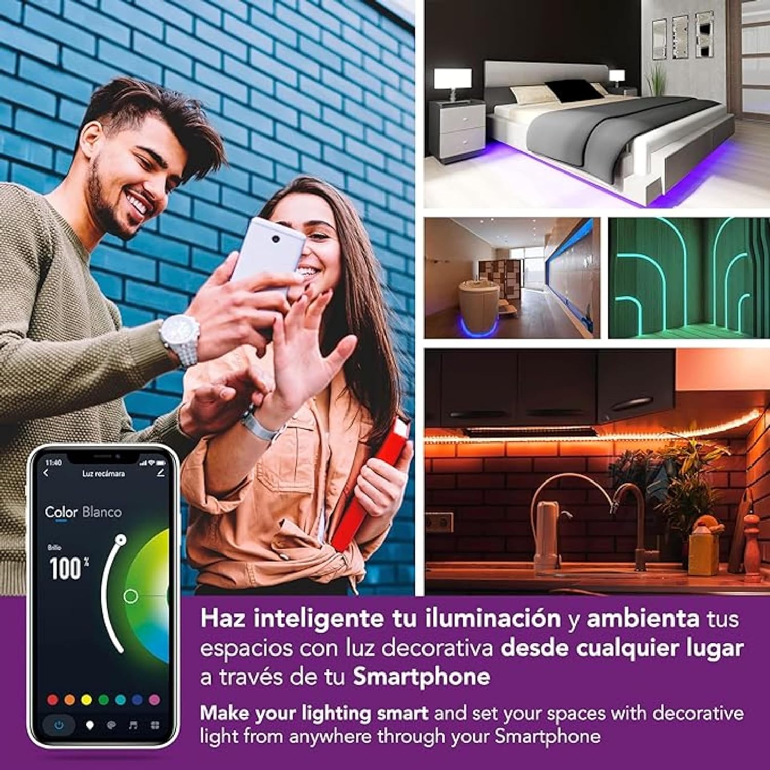 Lloyd's Smart LED Strip Lights - 5 Meter, WiFi, Colour Changing Indoor RGB Light, Compatible with Alexa and Google, Remote Controlled, Strip Lights