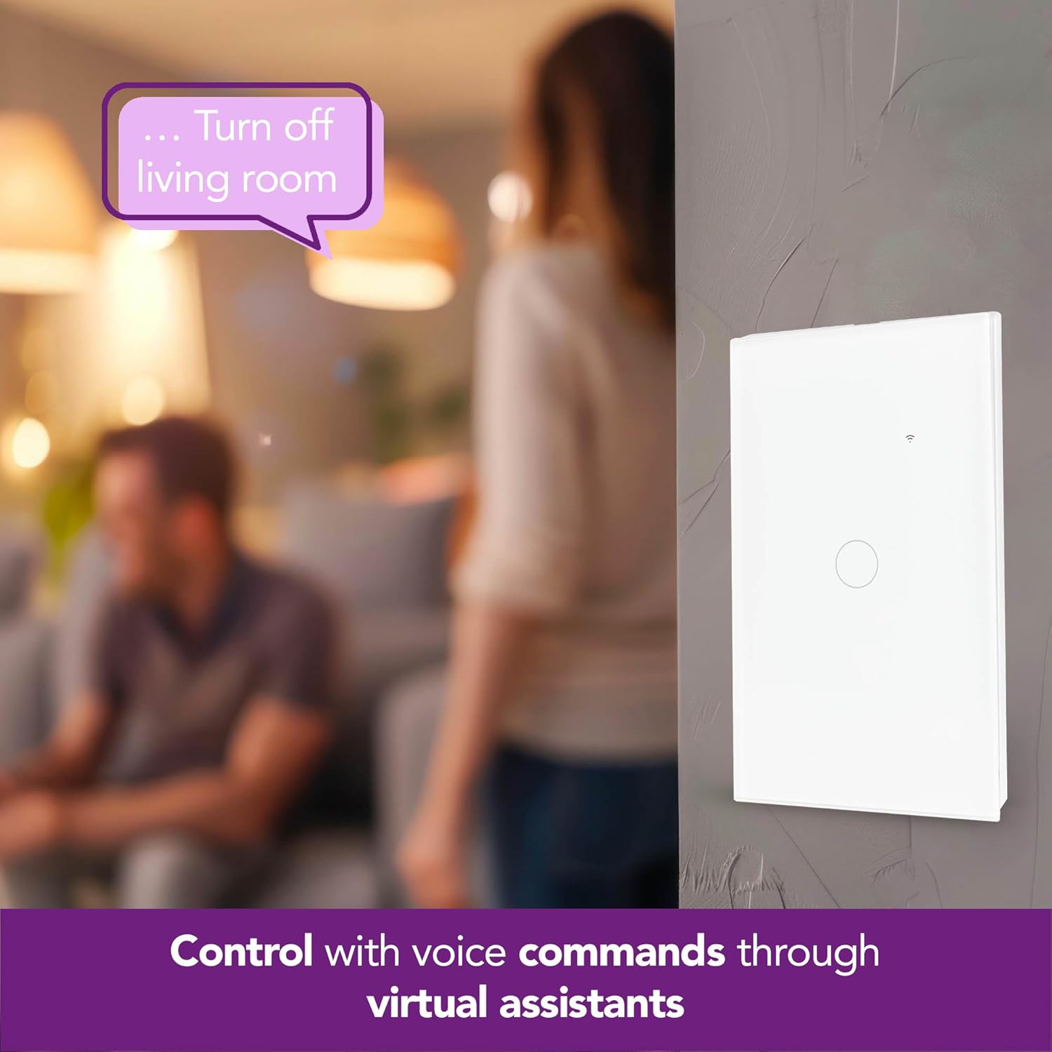 Commutateur Wi-Fi intelligent de Lloyd, compatible avec Alexa et Google Home, 100-240&nbsp;V~ 50/60&nbsp;Hz, 15&nbsp;A, verre trempé, couleur : Blanc.