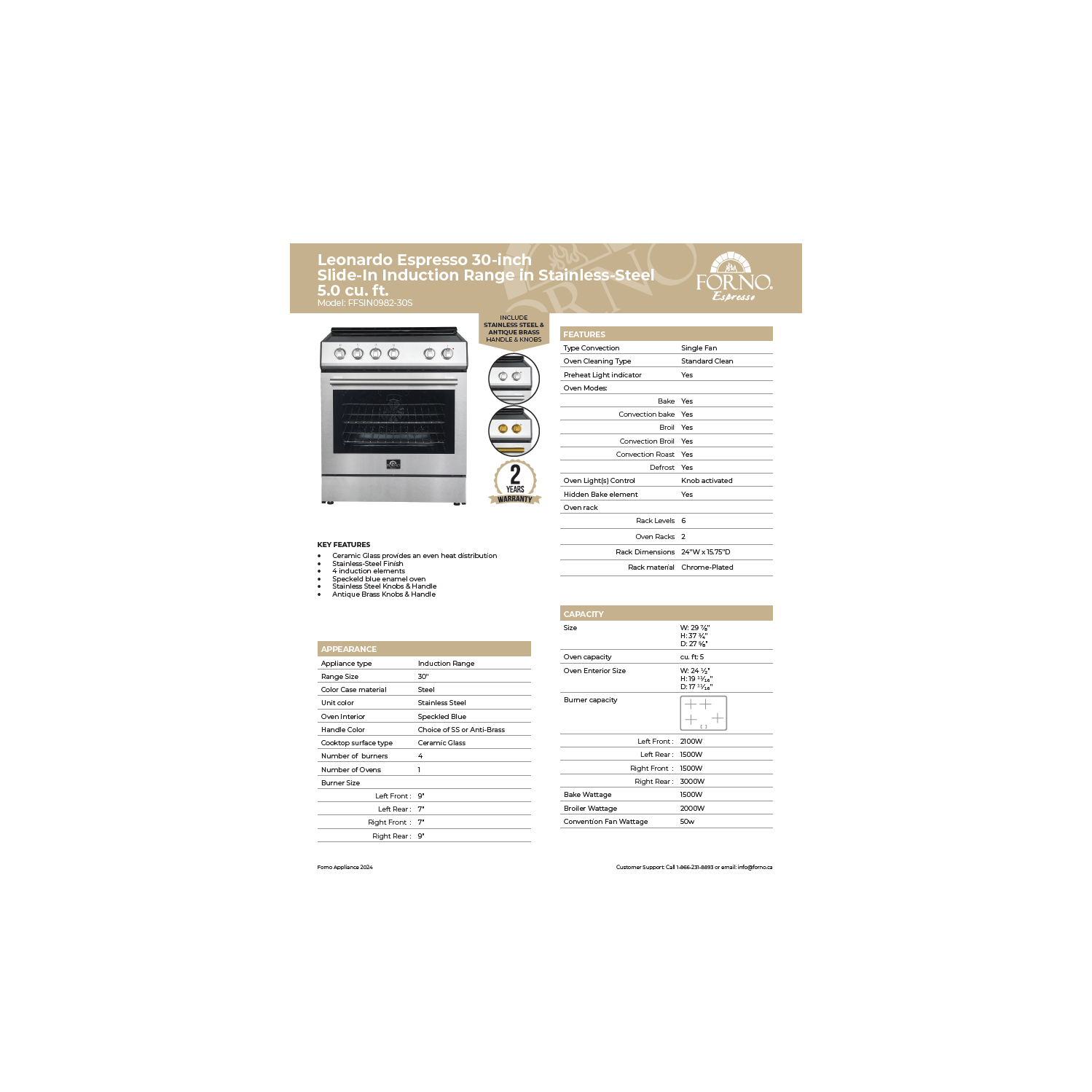 Forno Leonardo Espresso 30-Inch Slide-In Induction Range Stainless-Steel
