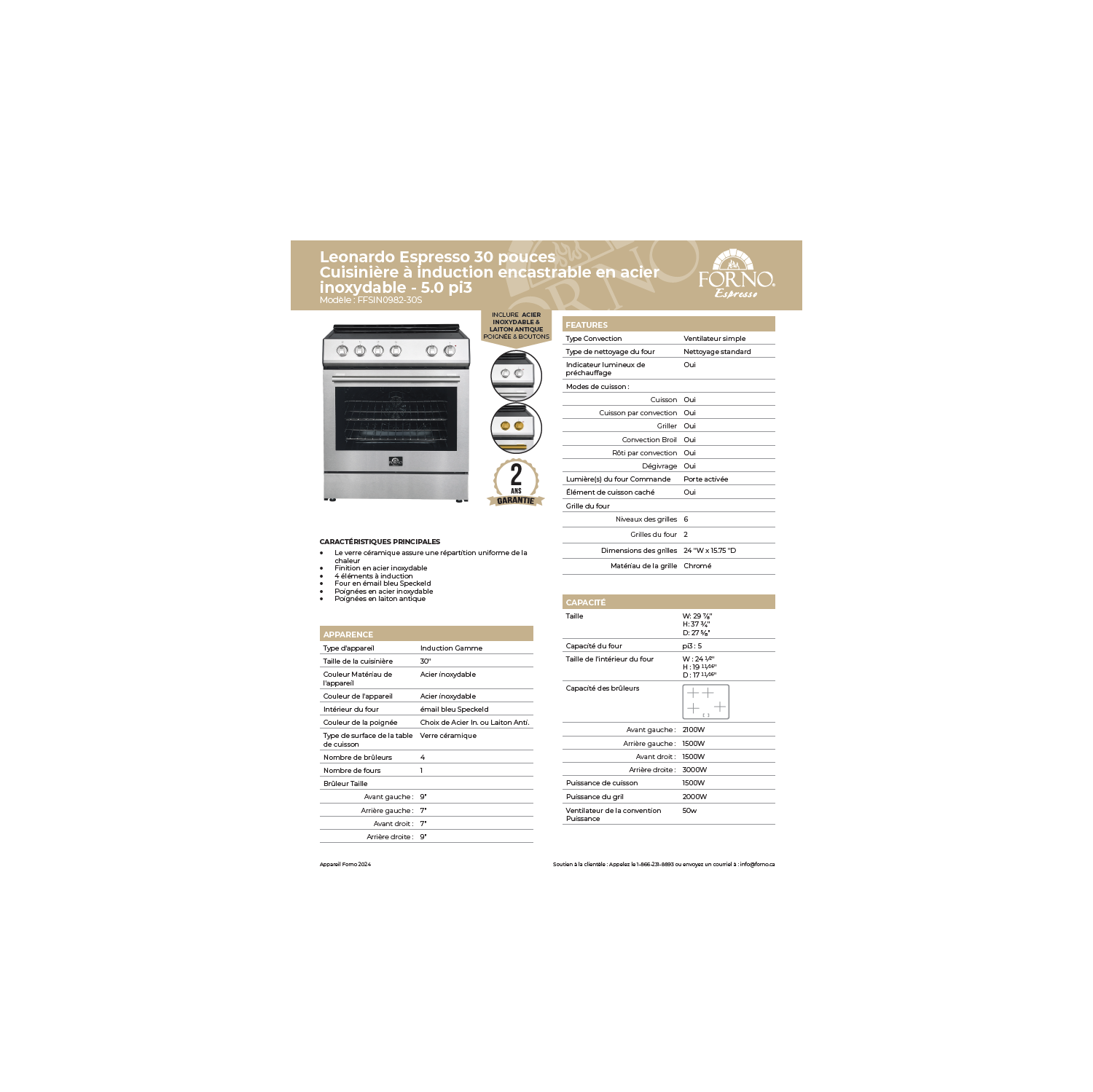 Forno Leonardo Espresso 30-Inch Slide-In Induction Range Stainless-Steel