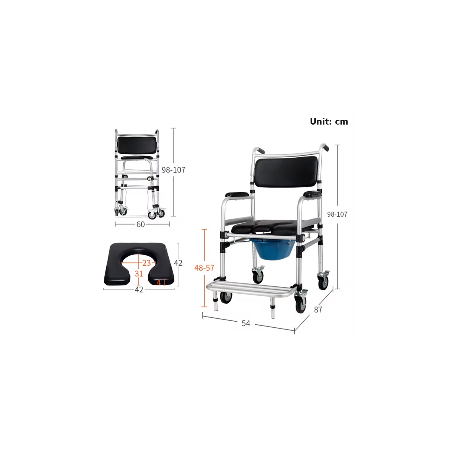 Multifunctional Portable Commode with Wheel