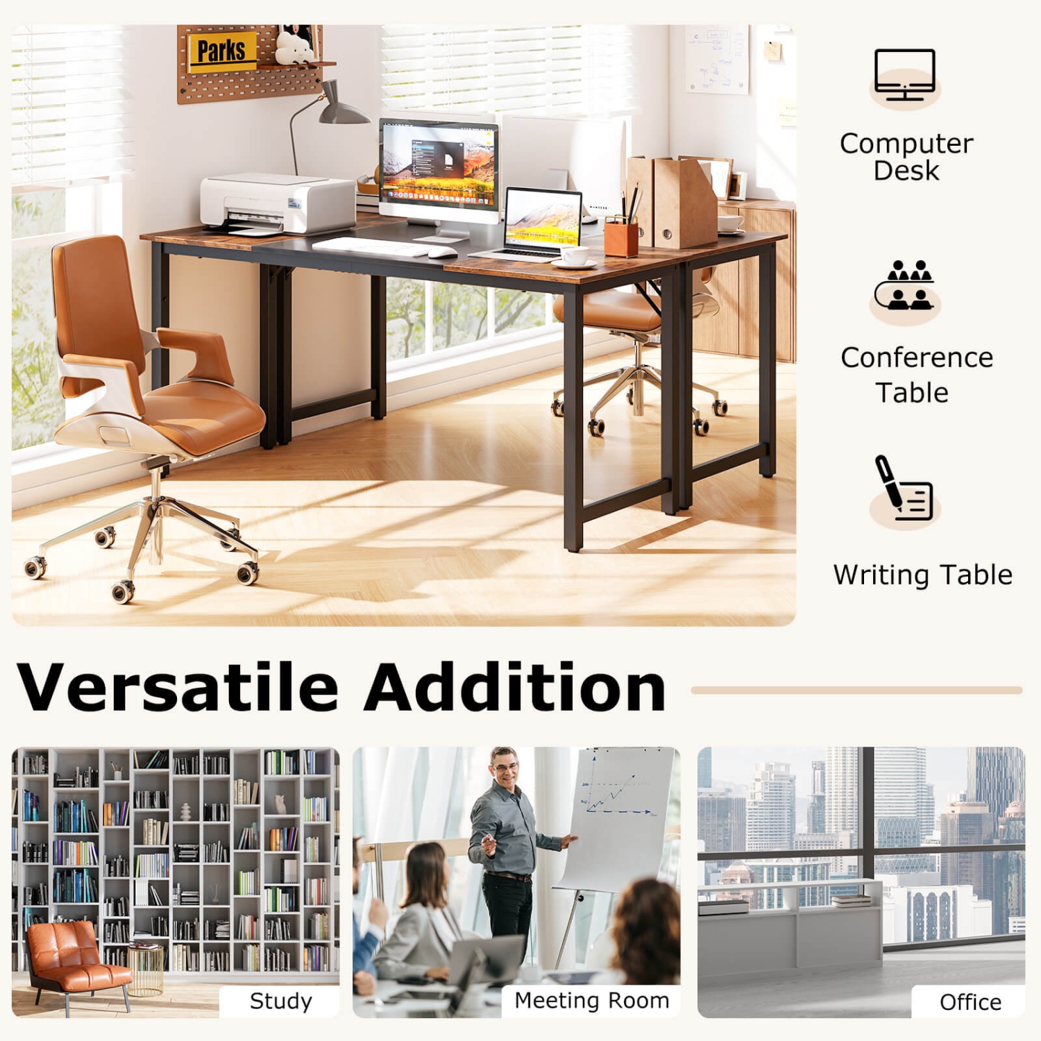 Costway Set of 2 63" Large Computer Desk Writing Workstation Conference Table Home Office