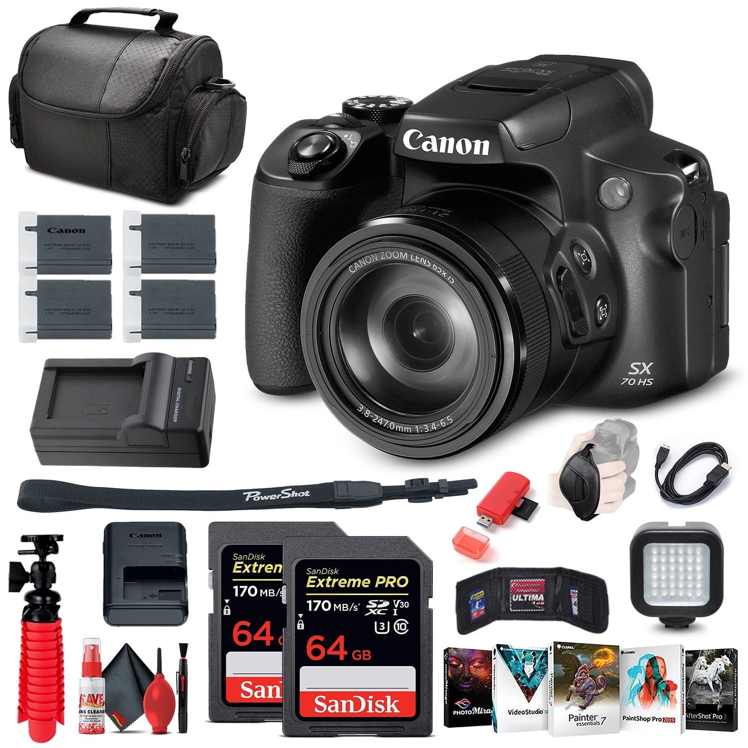 Canon PowerShot SX70 HS Digital Camera + 2 x 64GB Cards + More