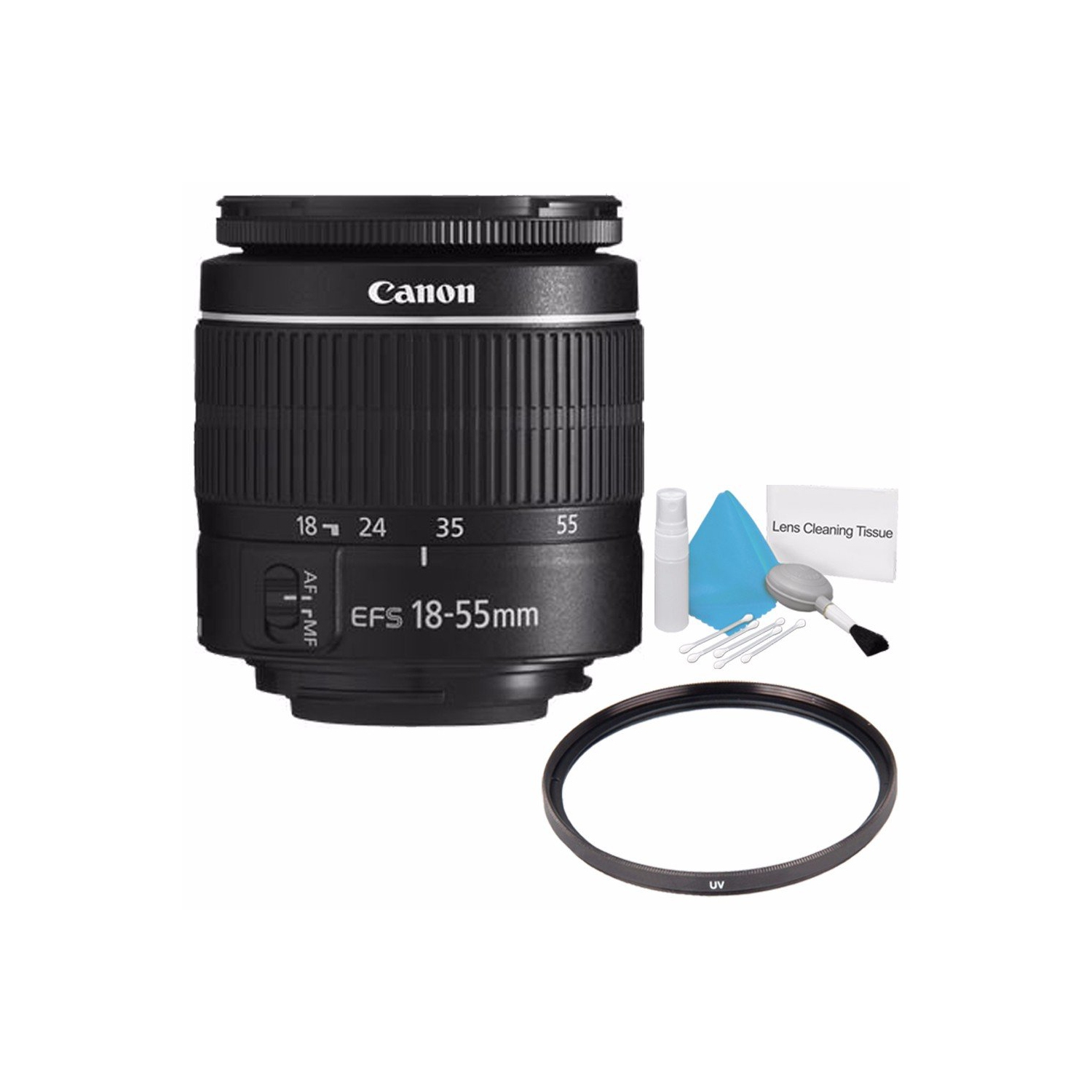 Canon EF-S 18-55mm f/3.5-5.6 III Lens + 58mm UV Filter + Deluxe Cleaning Kit