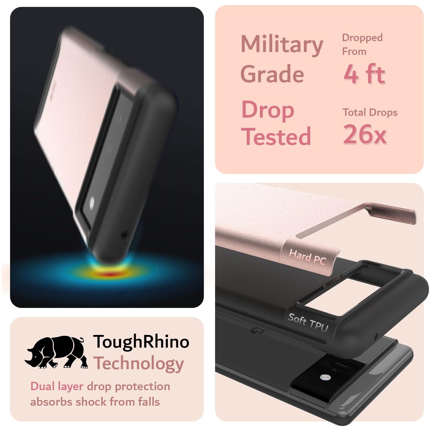 TUDIA Merge Google Pixel 6 Case Dual Layer - Rose Gold