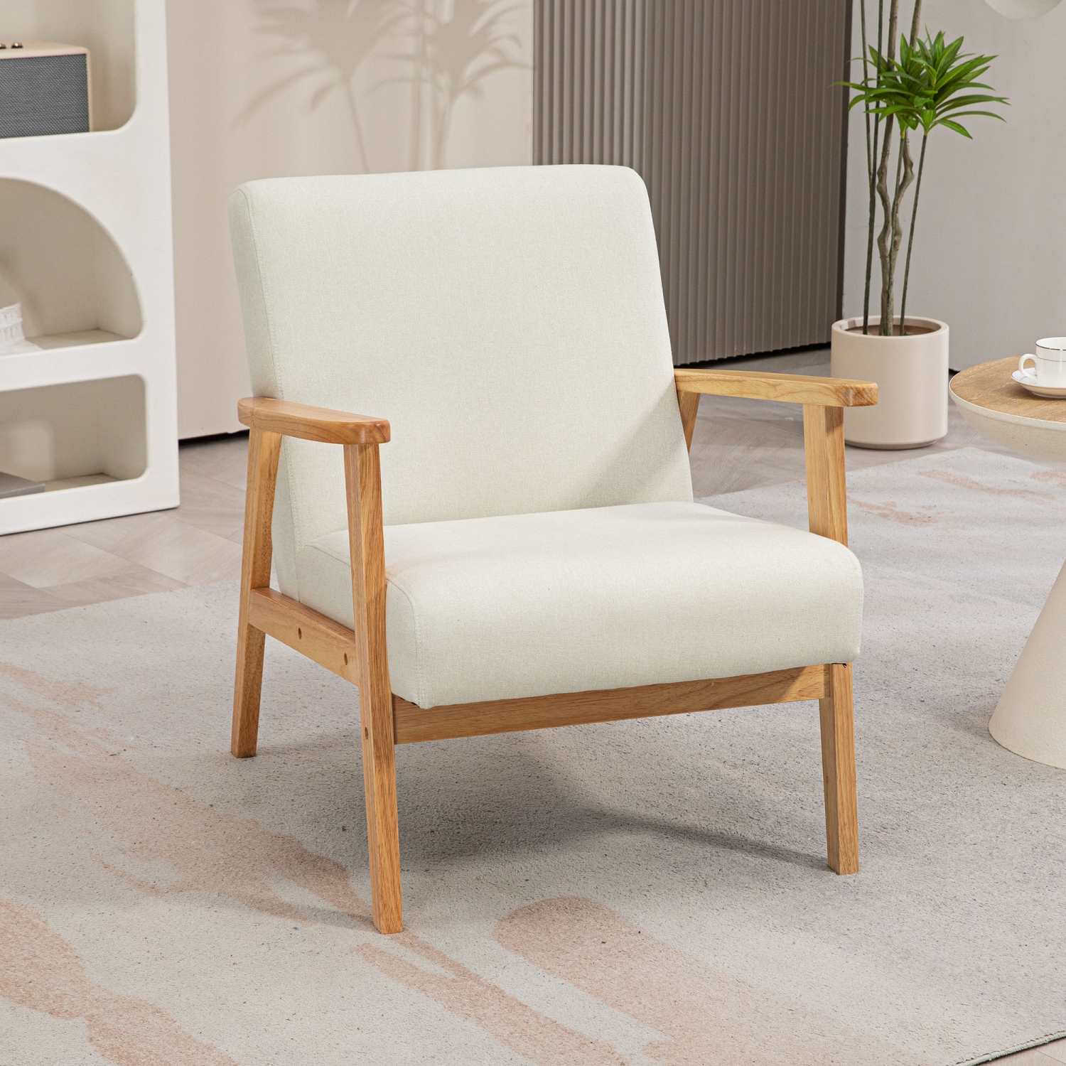 HOMCOM – Fauteuil d’appoint en tissu, fauteuil rembourré, fauteuil de salon moderne du milieu du siècle avec pattes en bois et coussin rembourré pour