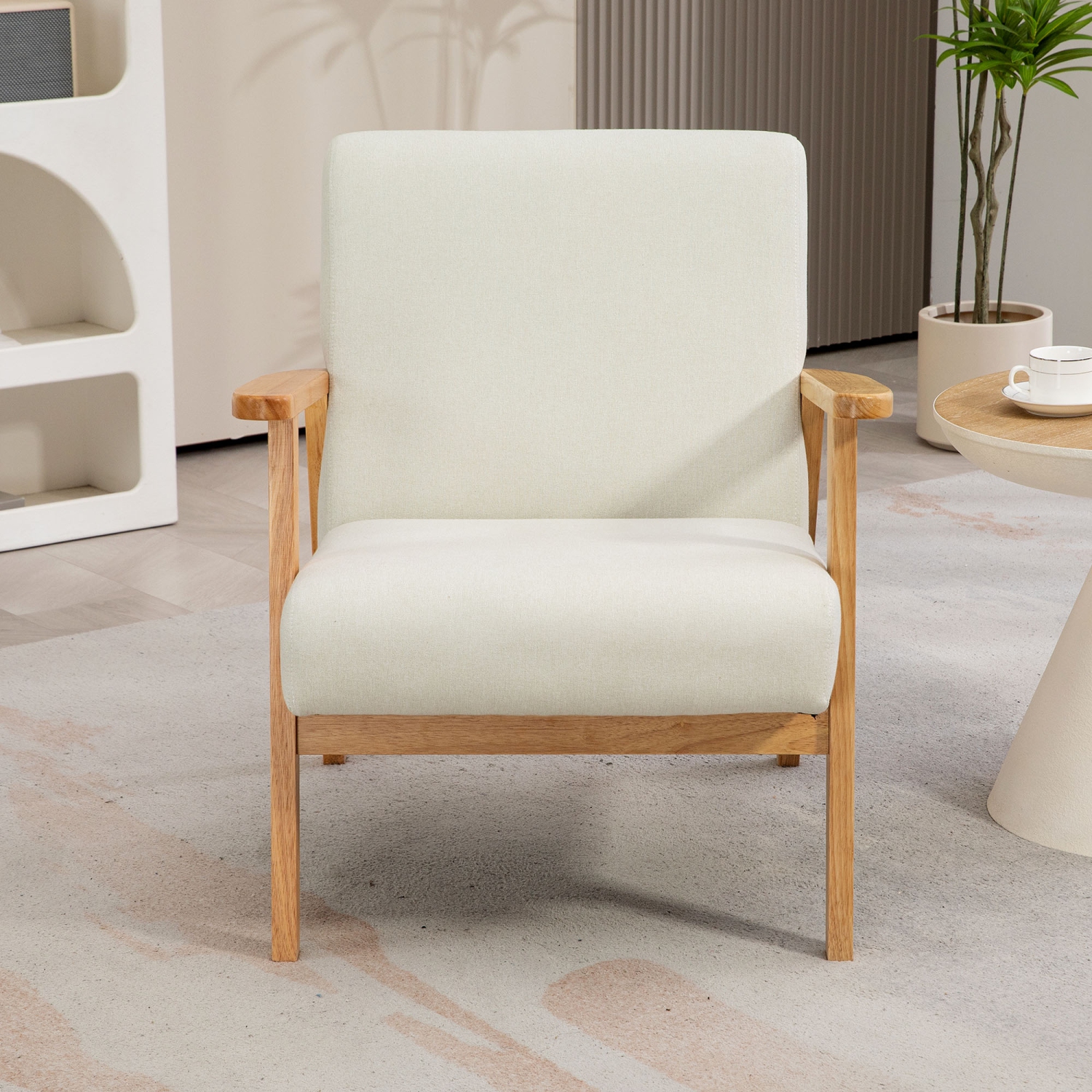 HOMCOM – Fauteuil d’appoint en tissu, fauteuil rembourré, fauteuil de salon moderne du milieu du siècle avec pattes en bois et coussin rembourré pour
