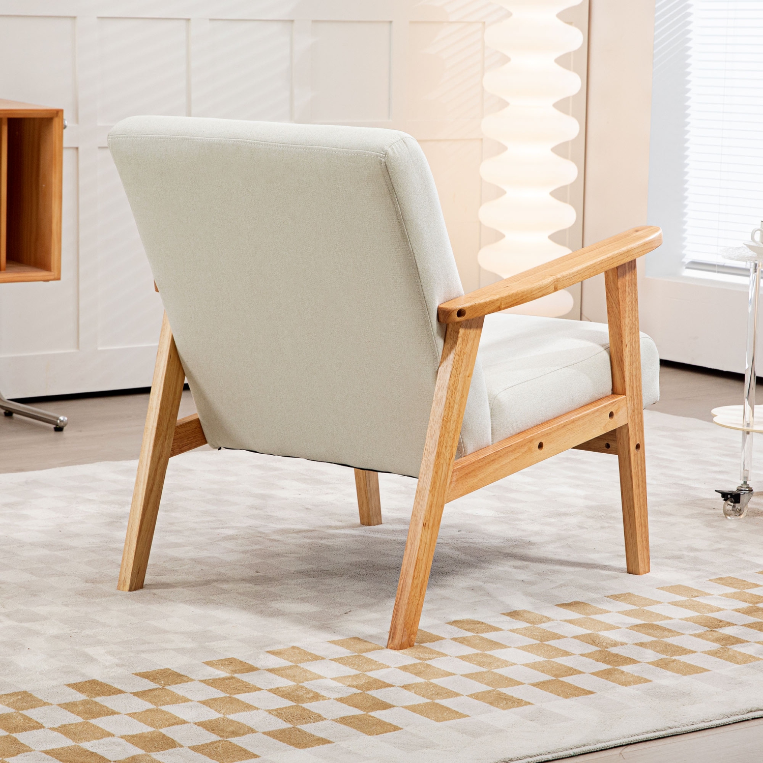 HOMCOM – Fauteuil d’appoint en tissu, fauteuil rembourré, fauteuil de salon moderne du milieu du siècle avec pattes en bois et coussin rembourré pour