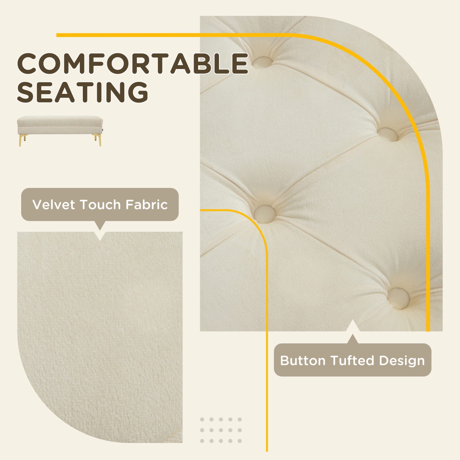 HOMCOM Velvet Upholstered Bench Seat, End of Bed Bench, Entryway Shoe Bench with Button Tufted and Metal Legs for Living Room, Bedroom, Dining Room,