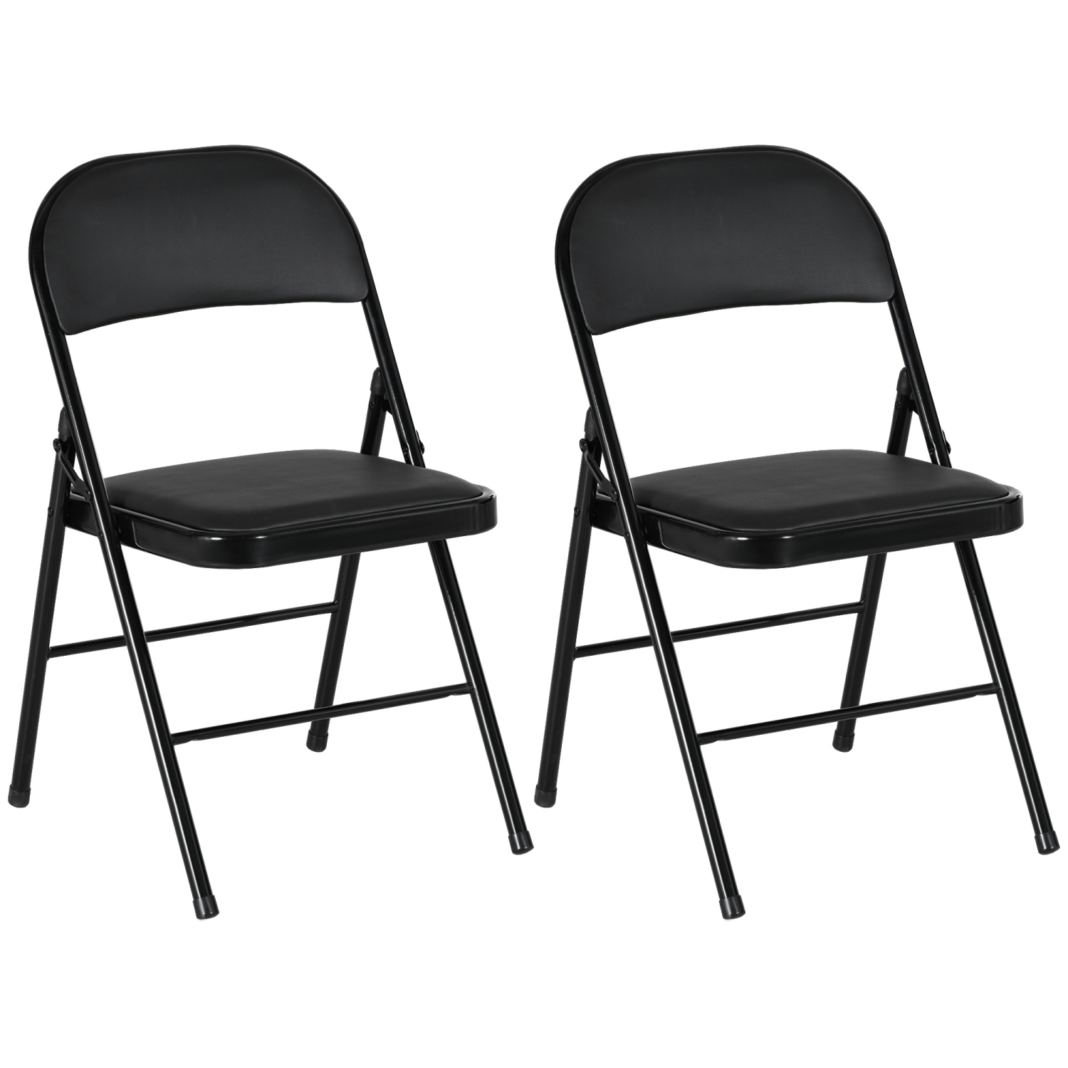 HOMCOM Metal Folding Chairs 2 Pack PU Leather Padded Foldable Chairs Indoor with Cushion for Office Reception Waiting Room Party Black