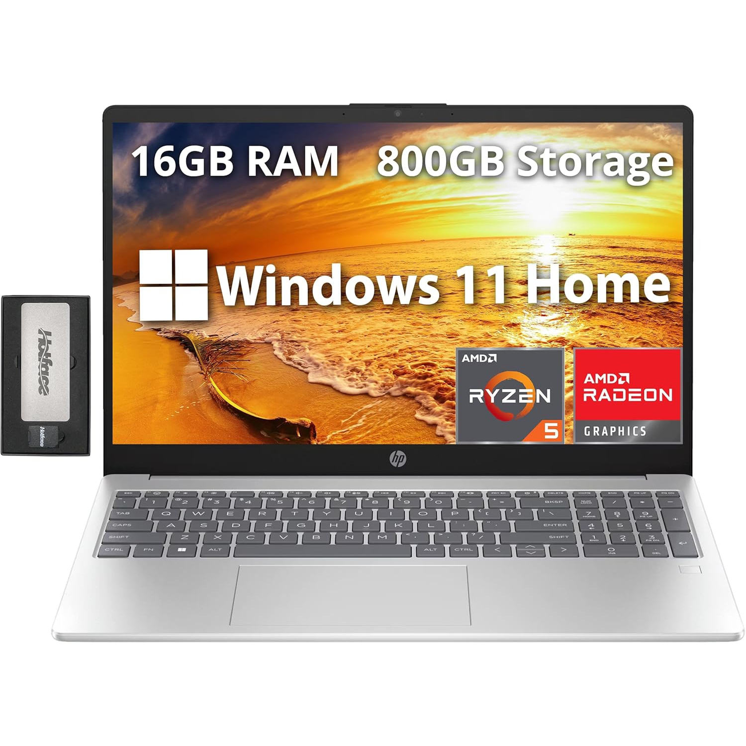 HP 15.6" Full HD Laptop, AMD Ryzen 5 7520U, 800GB Storage(512GB SSD+288GB Docking Station Set), 16GB DDR5 RAM, AMD Radeon Graphics, Wi-Fi 6, Win 11, Silver