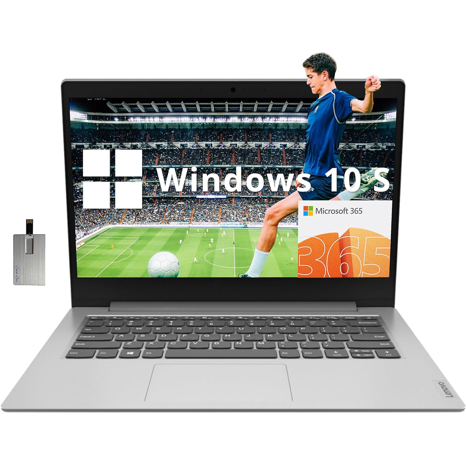 Lenovo IdeaPad 1 14" HD Business Laptop, AMD A6-9220e, 64GB eMMC, 4GB RAM, AMD Radeon R4 Graphics, 1 Year Office 365, Windows 10 S, Platinum Gray,