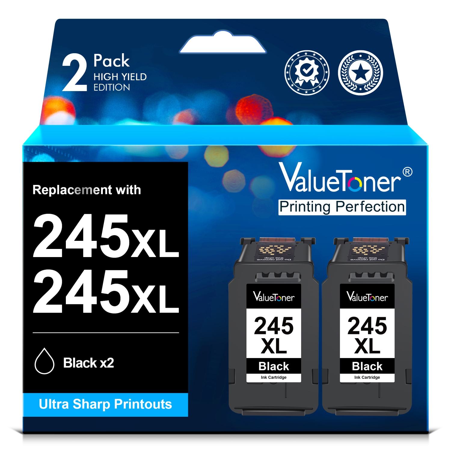 Valuetoner Ink Cartridge Replacement for Canon 245 XL PG-243 PG-245 XL Black for PIXMA TR4520 MX492 TS3122 MX490 MG2922 MG2924 Printer (2 Black)