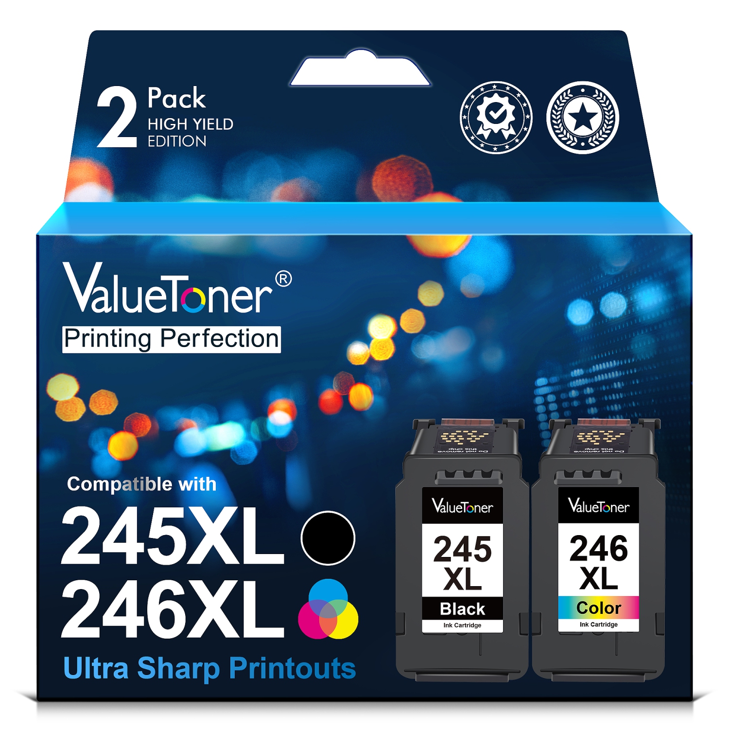 Valuetoner Ink Cartridges Replacement for Canon 245XL 246XL 243 244 for Pixma TR4520 TR4527 MG2522 MG2520 MX490 MX492 TS202 (Black, Color, 2-Pack)