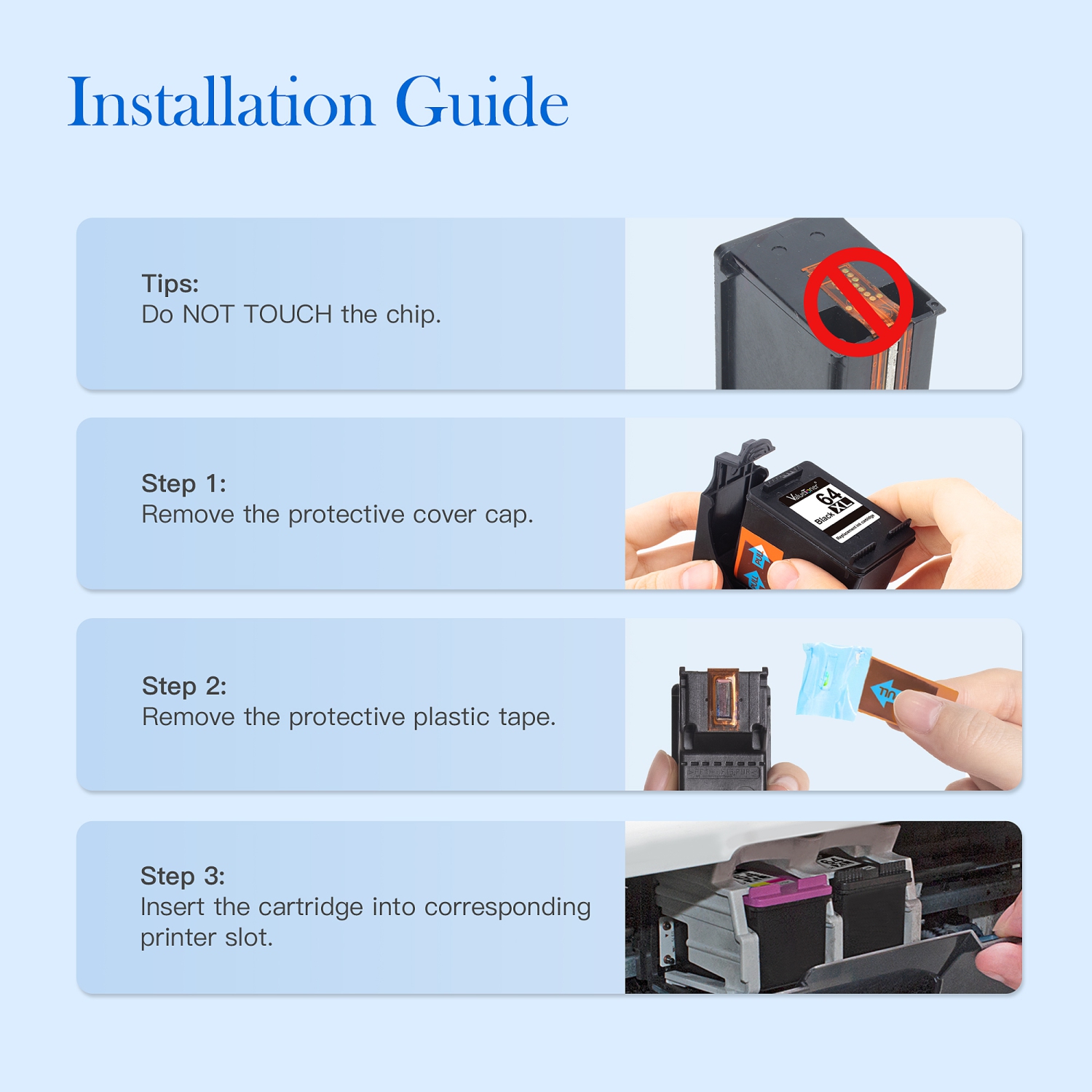 Valuetoner Refurbished Ink Cartridge Replacement for HP 64XL 64 XL for Envy Photo 7855 7858 7800 7100 7155 6255 7164 (Black, Color, 2-Pack)