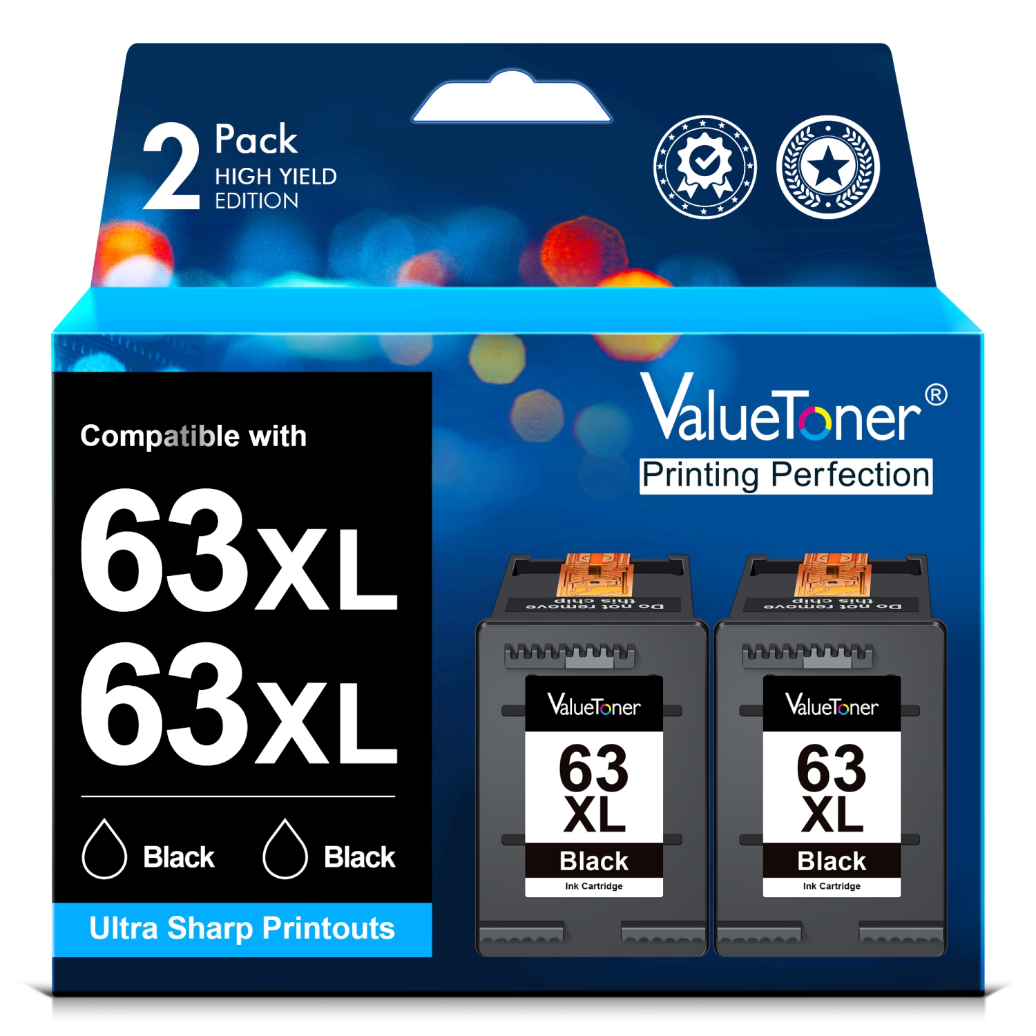 Valuetoner Refurbished Ink Cartridge Replacement for HP 63 XL 63XL High Yield for Envy 4520 4512 Officejet 3830 4650 4655 Deskjet 1112 (2 Black)
