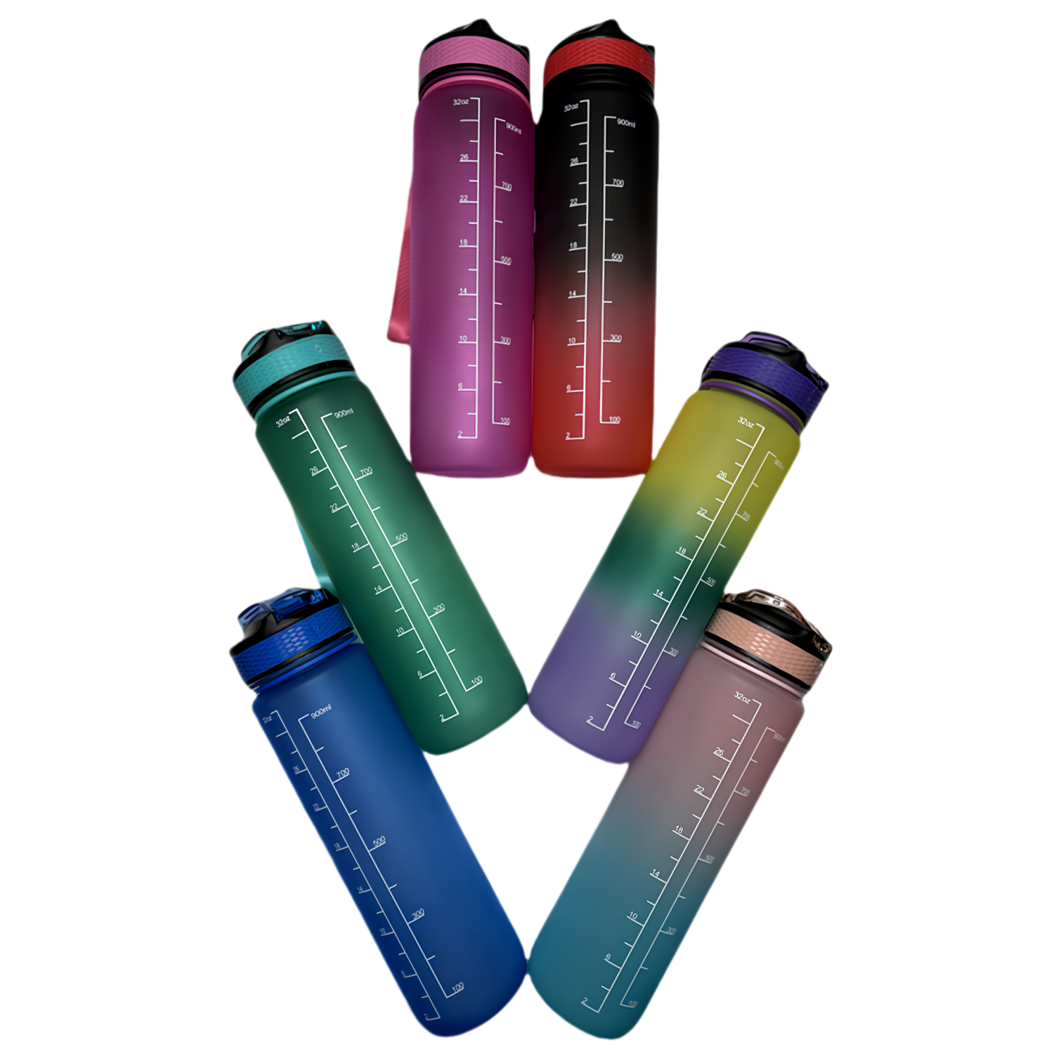 New life Water Bottle Outdoor Sports, With Scale Mark,With Straw,Leakproof Drinking Bottle, Plastic,900ml Pink