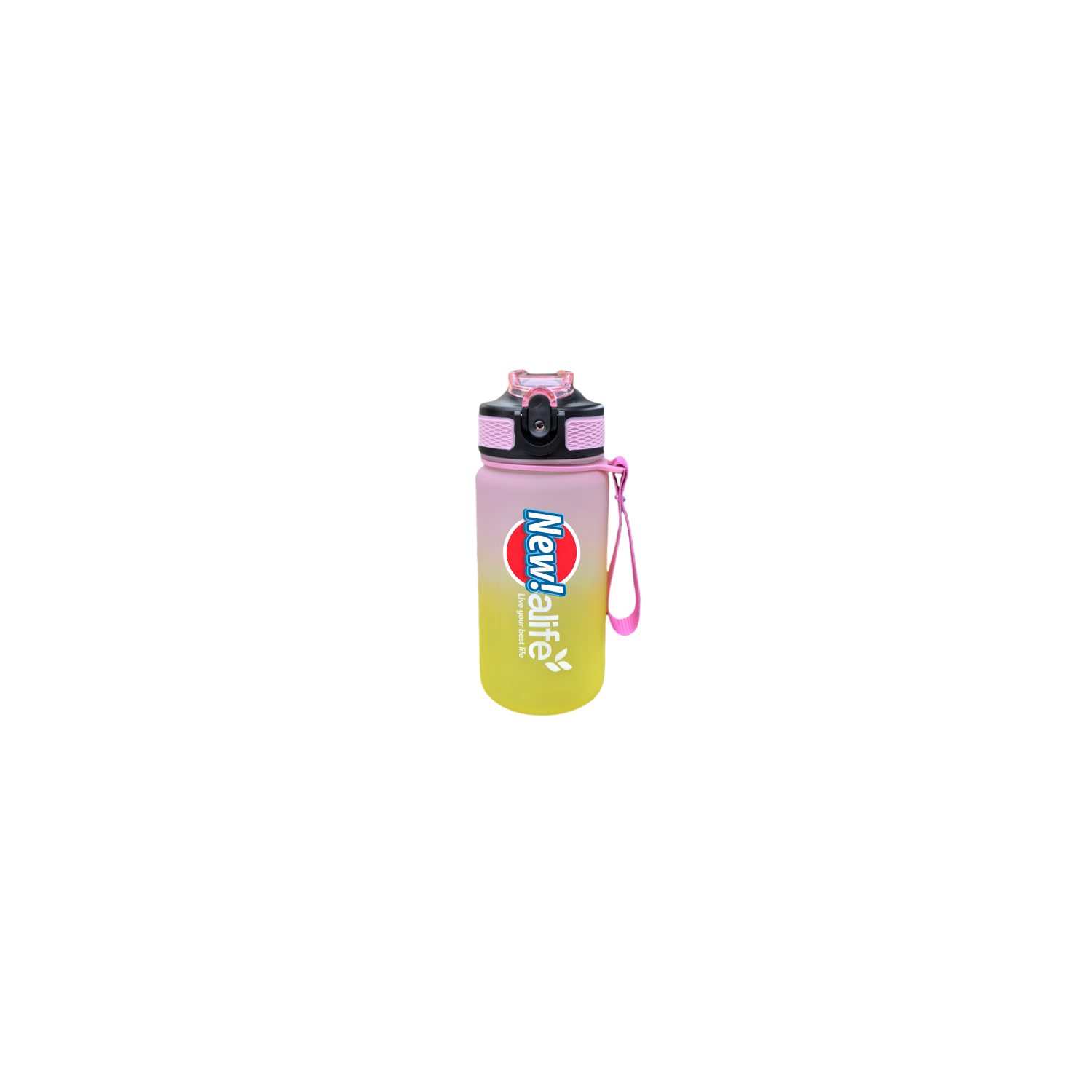 New life Water Bottle Outdoor Sports, With Scale Mark,With Straw,Leakproof Drinking Bottle, Plastic,600ml Pink Yellow
