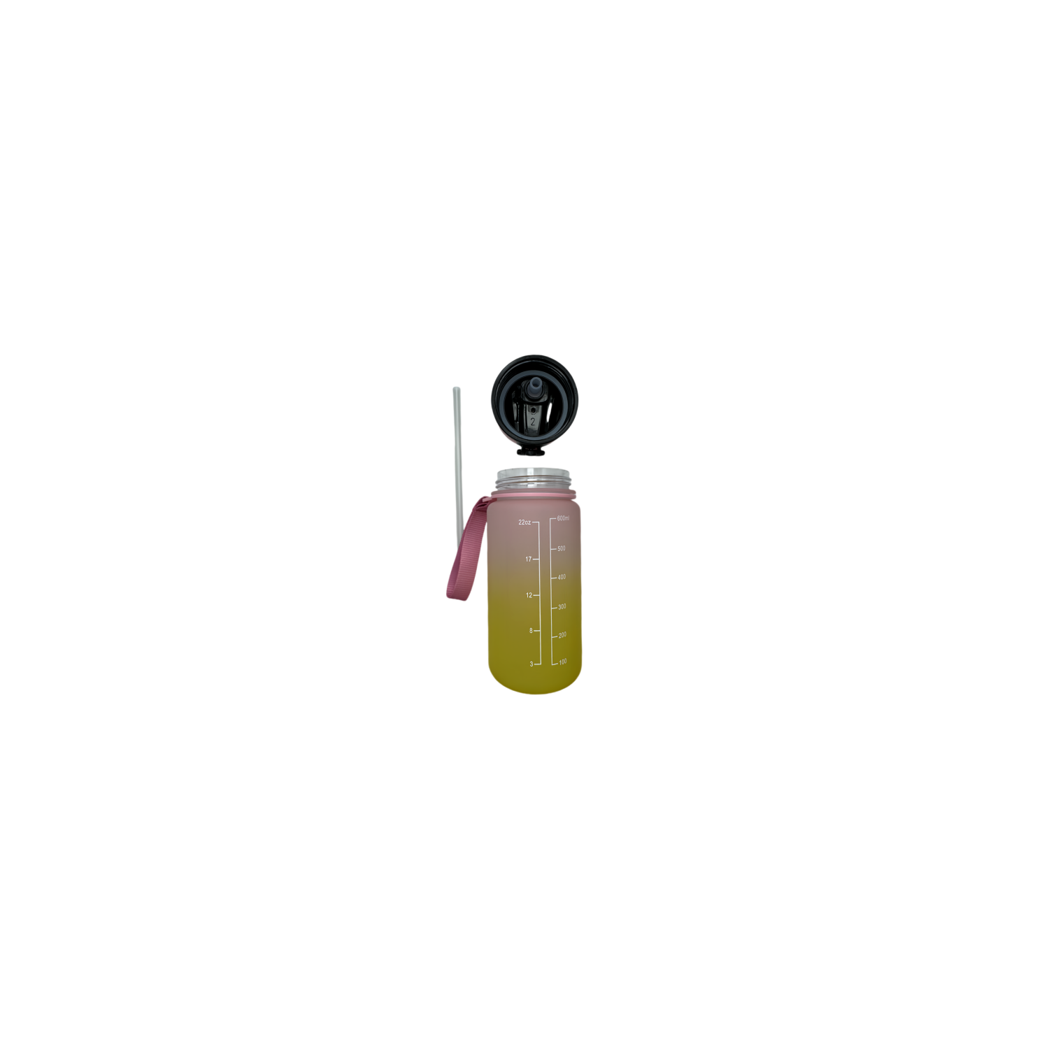 New life Water Bottle Outdoor Sports, With Scale Mark,With Straw,Leakproof Drinking Bottle, Plastic,600ml Pink Yellow