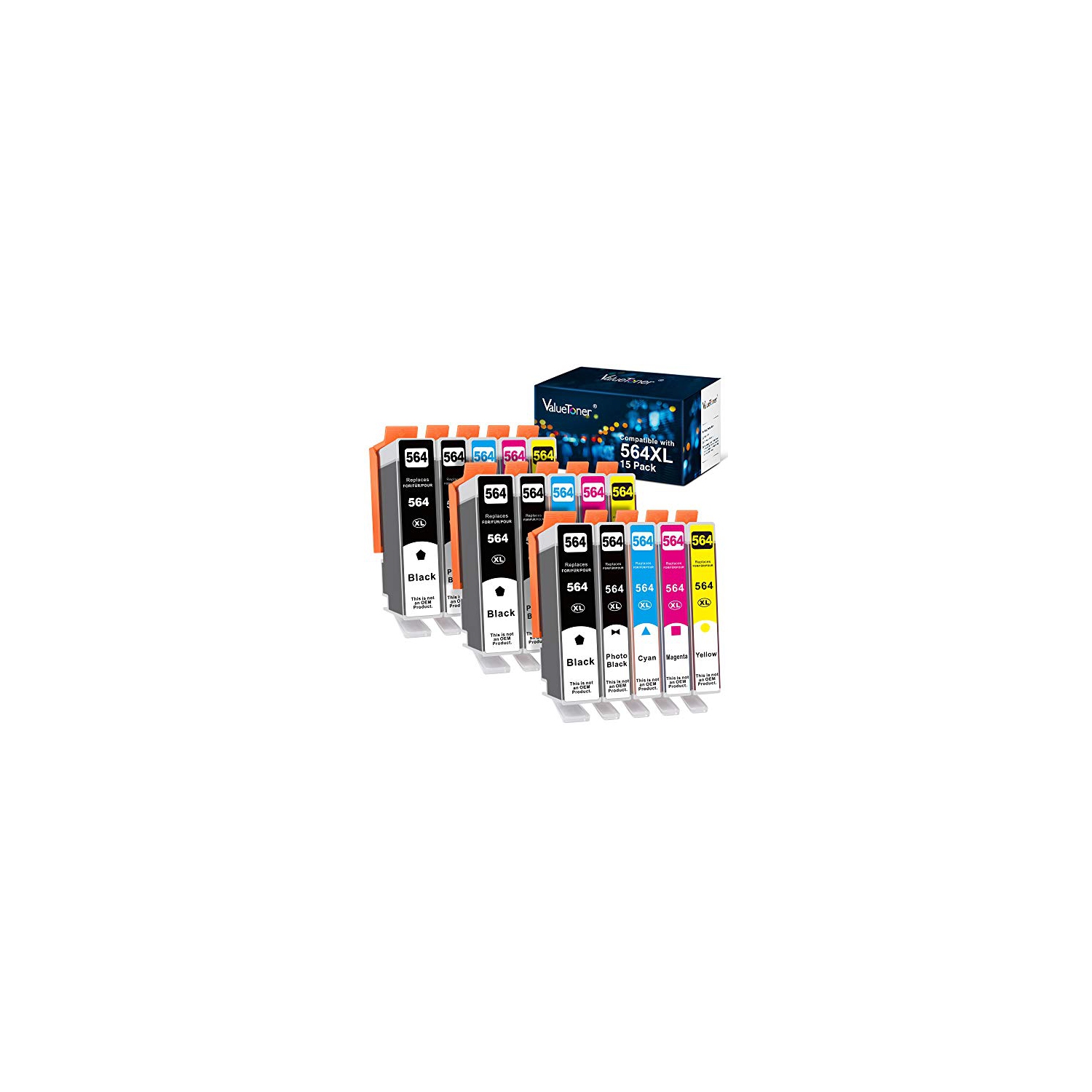 Valuetoner 15 Pack 564XL Ink Cartridge Replacement for HP 564 XL 564XL for Photosmart 5520 6520 7520 7525 5510 Officejet 4620 DeskJet 3500 Printer