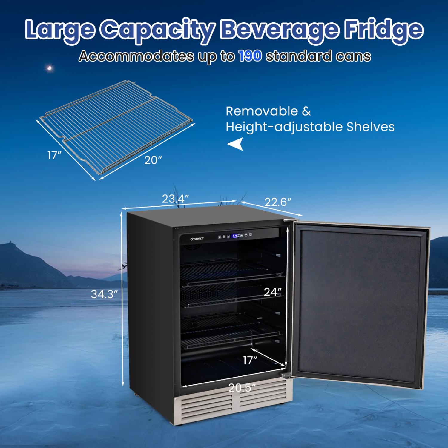 Costway 24" Beverage Refrigerator with Removable Shelves & Adjustable Temperature Cooler