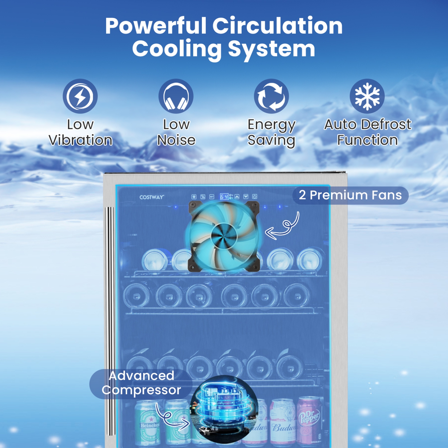 Costway 24" Beverage Refrigerator with Removable Shelves & Adjustable Temperature Cooler