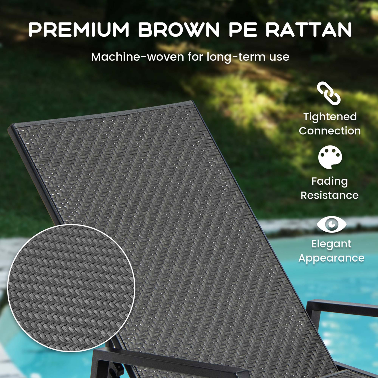 Chaise longue d'extérieur en rotin de Costway 1 pièces avec accoudoirs et dossier à 5 positions pour la cour