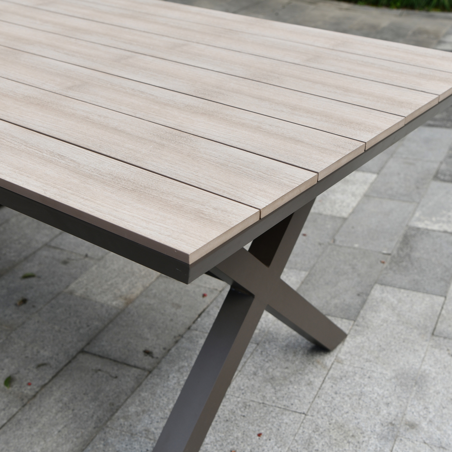 Deko Living 6 Place Seating Outdoor Aluminum Patio Dining Table Set and Chairs with Brown Textilene Fabric