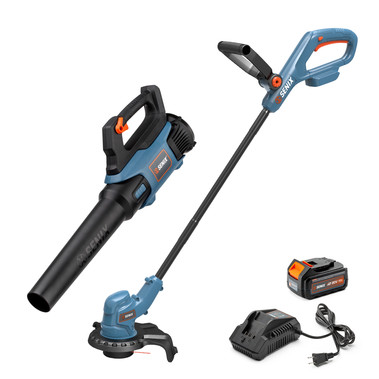 SENIX X2 20V Max* 2-Piece Cordless Tool Combo Kit with 10-Inch String Trimmer and Variable Speed Leaf Blower, Includes 4.0 Ah Battery & Charger