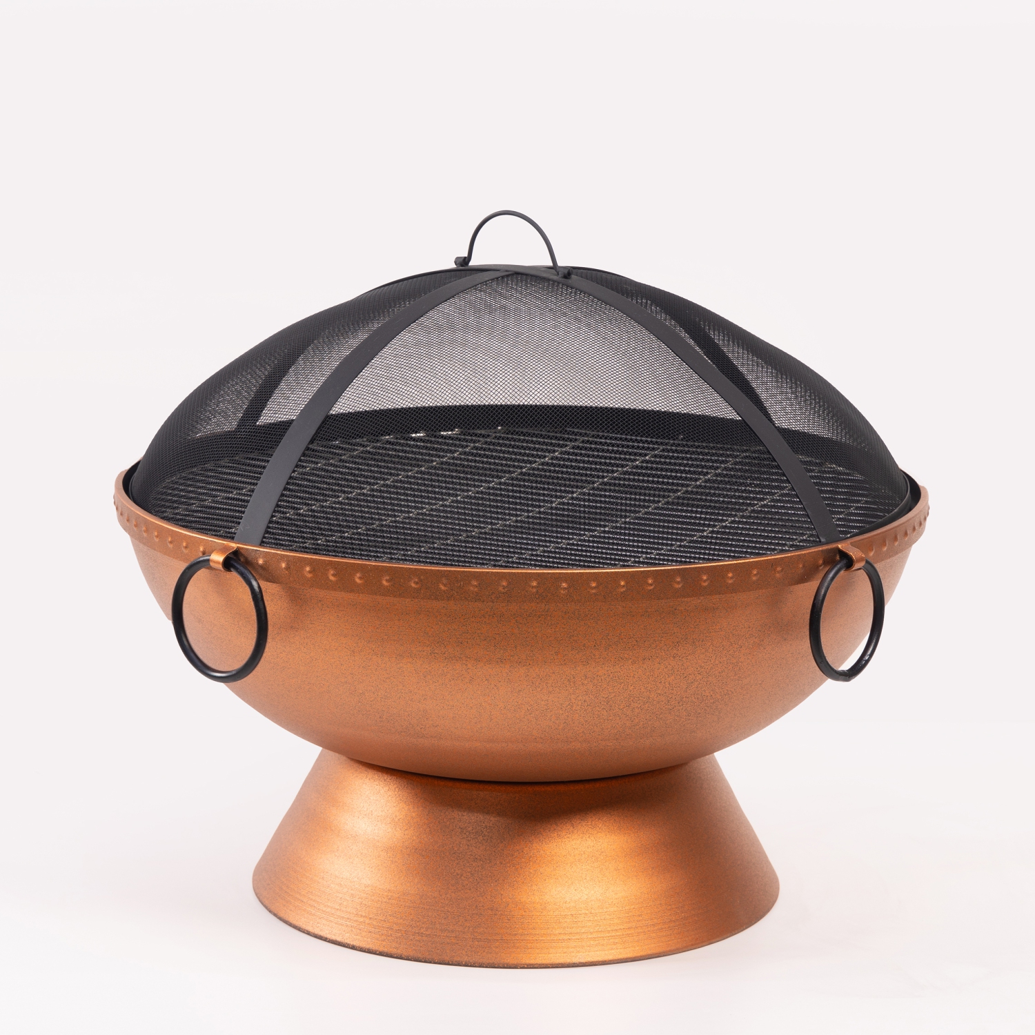 Deko Living 31 Inch Round Outdoor Steel Wood Burning Firebowl / Firepit with Screen Lid and Poker