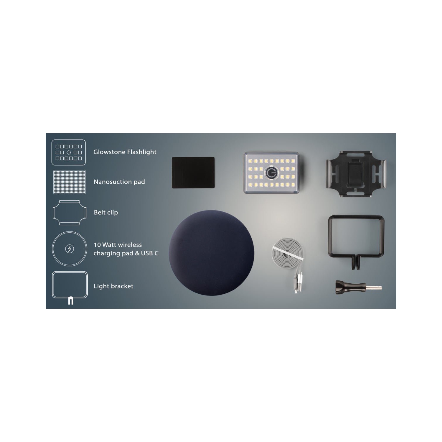 Glowstone Ultra-compact Powerful Flashlight Worklight - Charger Pk 900lm, 75g, IP69K waterproof rubber Hands-free floodlight, Atex Zone 0 Drop-proof