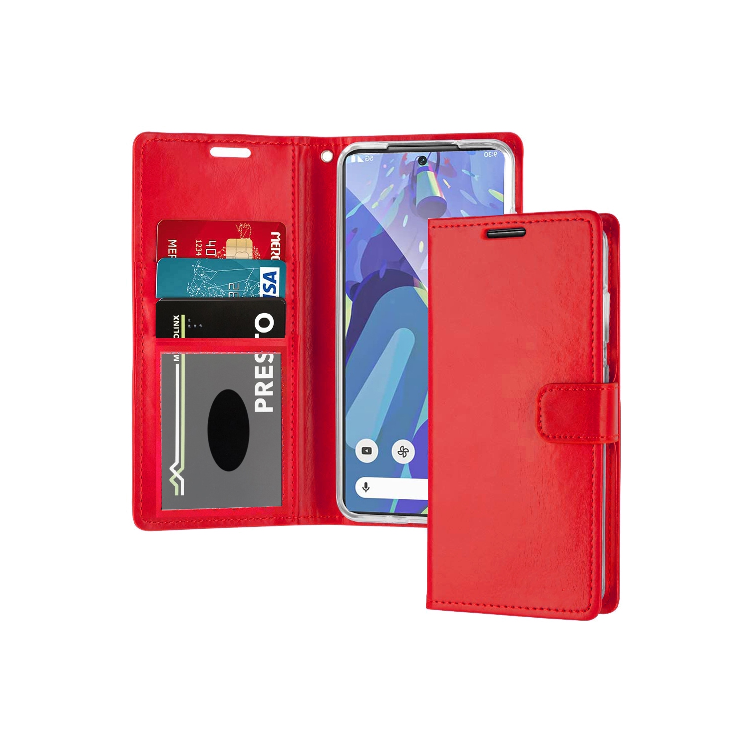 XCRS – Étui pour Pixel 8&nbsp;A 2024 en cuir de polyuréthane avec fente pour carte de Google, cordon