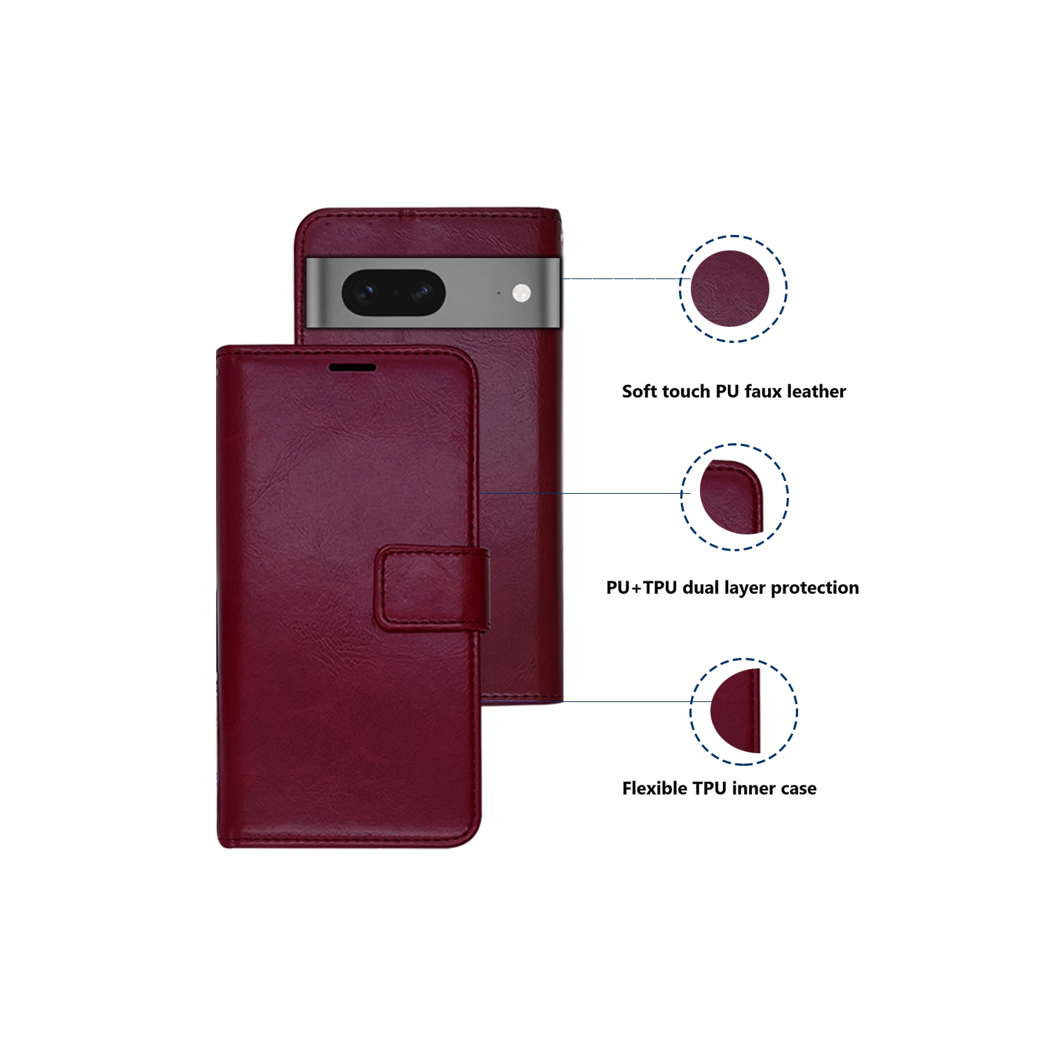 XCRS Google Pixel 8A 2024 Case PU Leather Flip Pouch Wallet with Card Slot, Lanyard