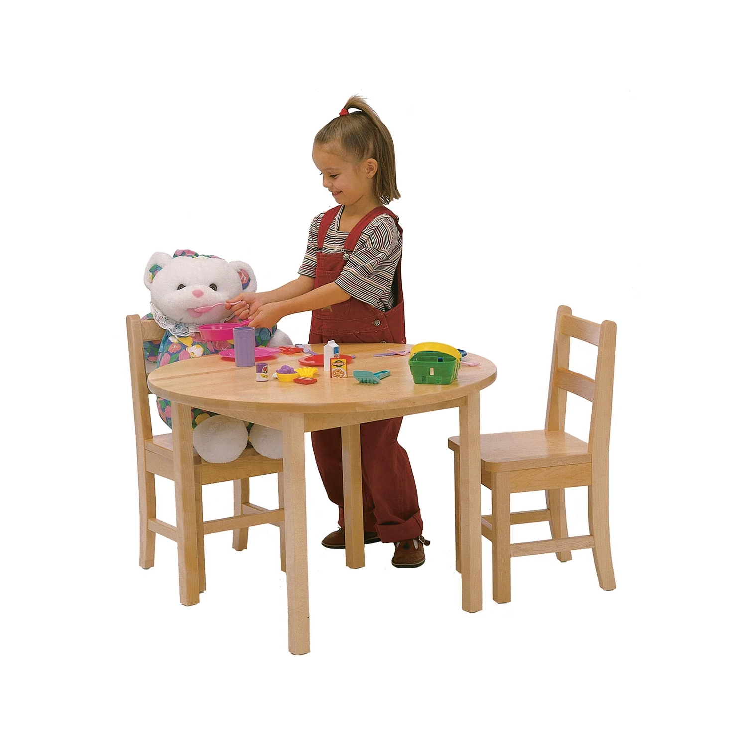 Table ronde en bois massif de Poitras avec 2 chaises