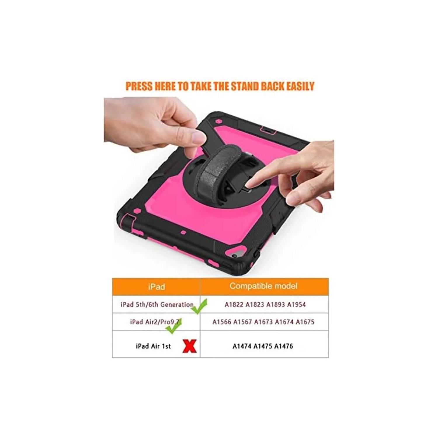 iPad – Étui pour enfants 6th/5th génération avec porte-crayon et protecteur d’écran – Étui rigide antichoc robuste avec support et bandoulière, pour