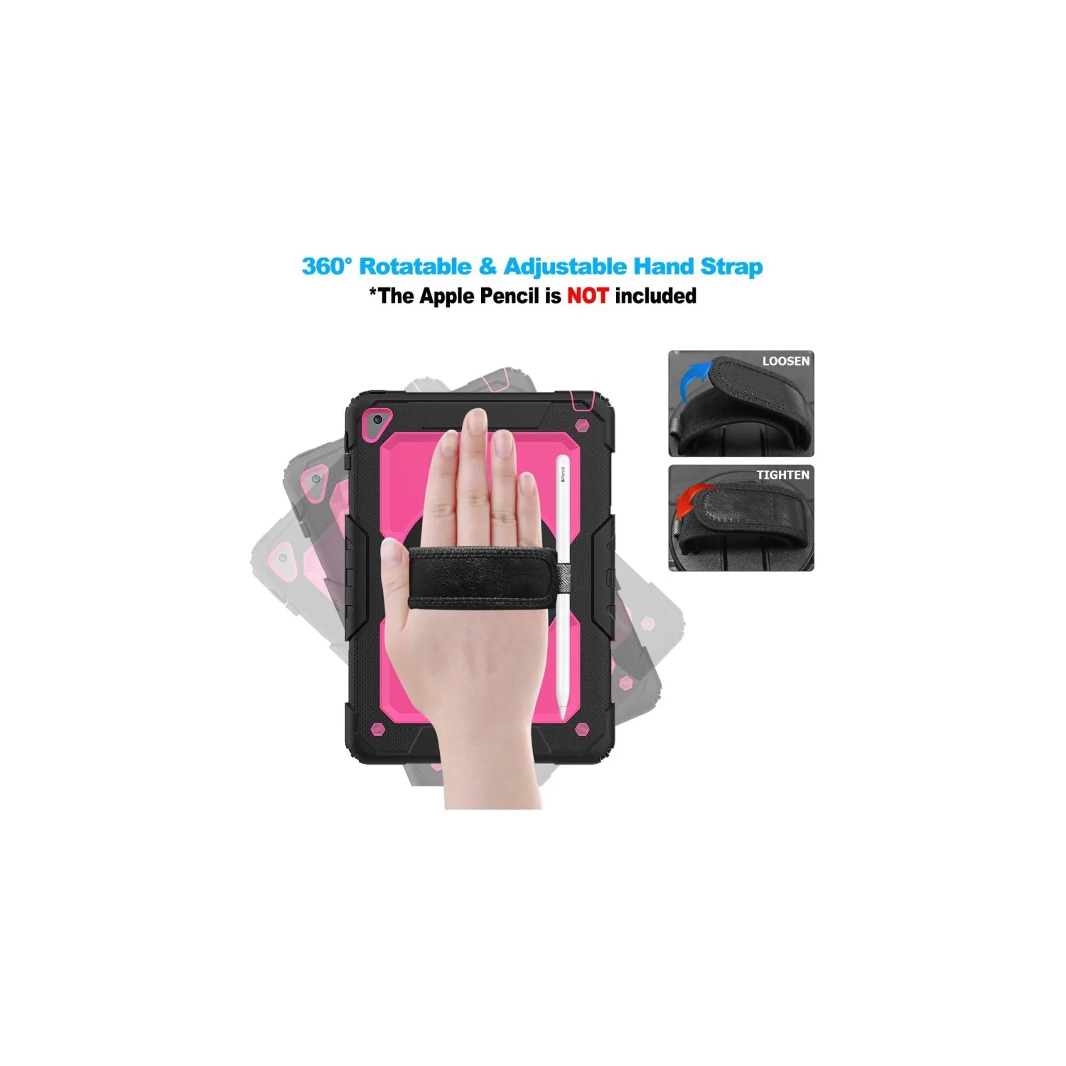 iPad – Étui pour enfants 6th/5th génération avec porte-crayon et protecteur d’écran – Étui rigide antichoc robuste avec support et bandoulière, pour