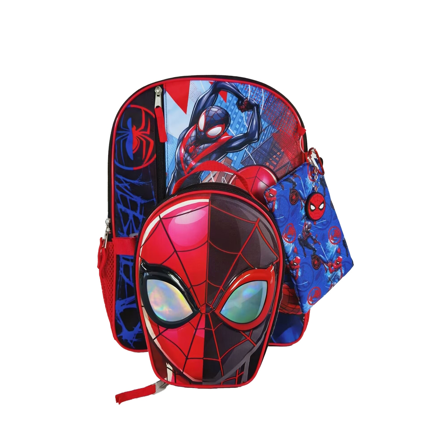 Spider-Man Miles Morales and Peter Parker Kids 16" Backpack and Lunch Bag 5 Piece Set