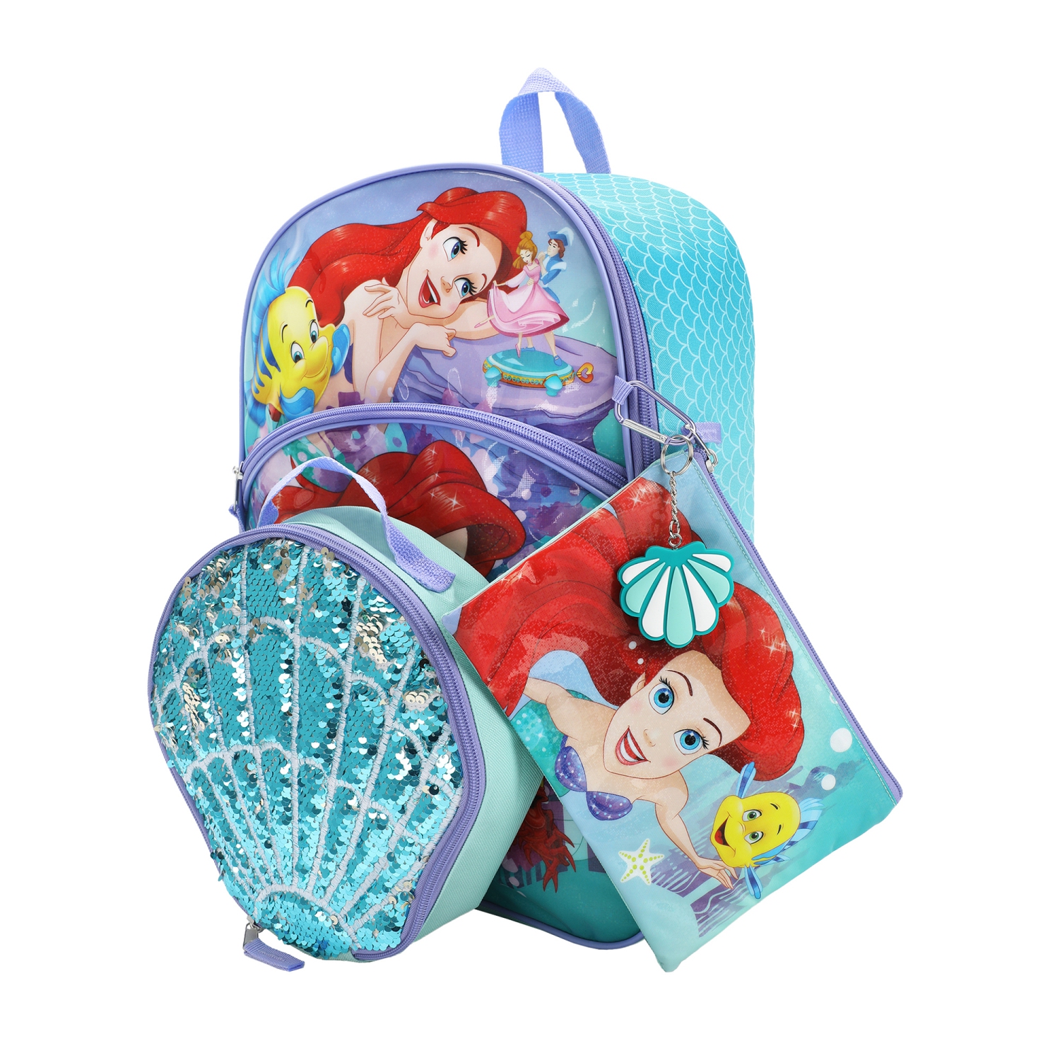 Disney Princess The Little Mermaid Kids 16" Backpack and Lunch Bag 5 Piece Set