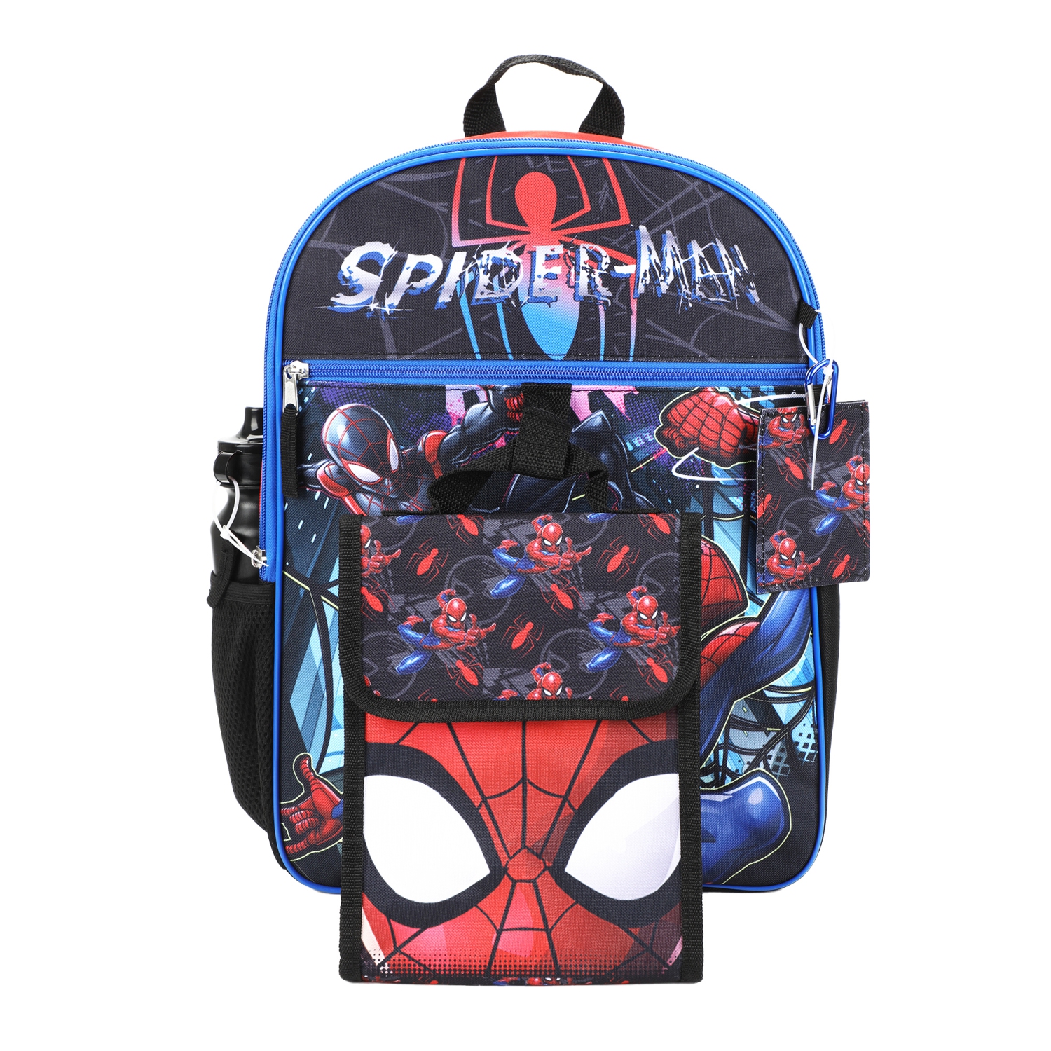 Spider-Man Miles Morales and Peter Parker Collage Kids 16" Backpack and Lunch Bag 5 Piece Set