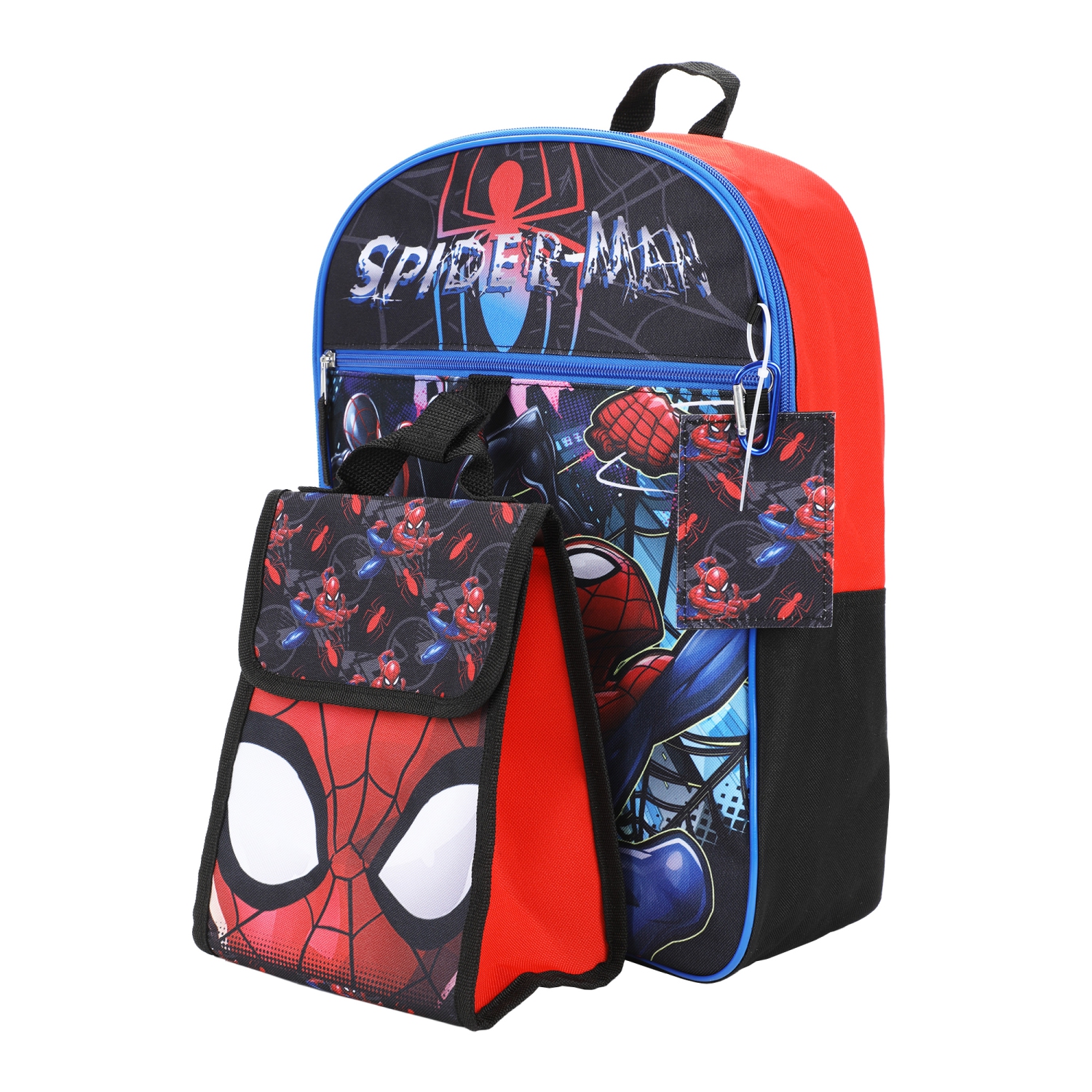 Spider-Man Miles Morales and Peter Parker Collage Kids 16" Backpack and Lunch Bag 5 Piece Set