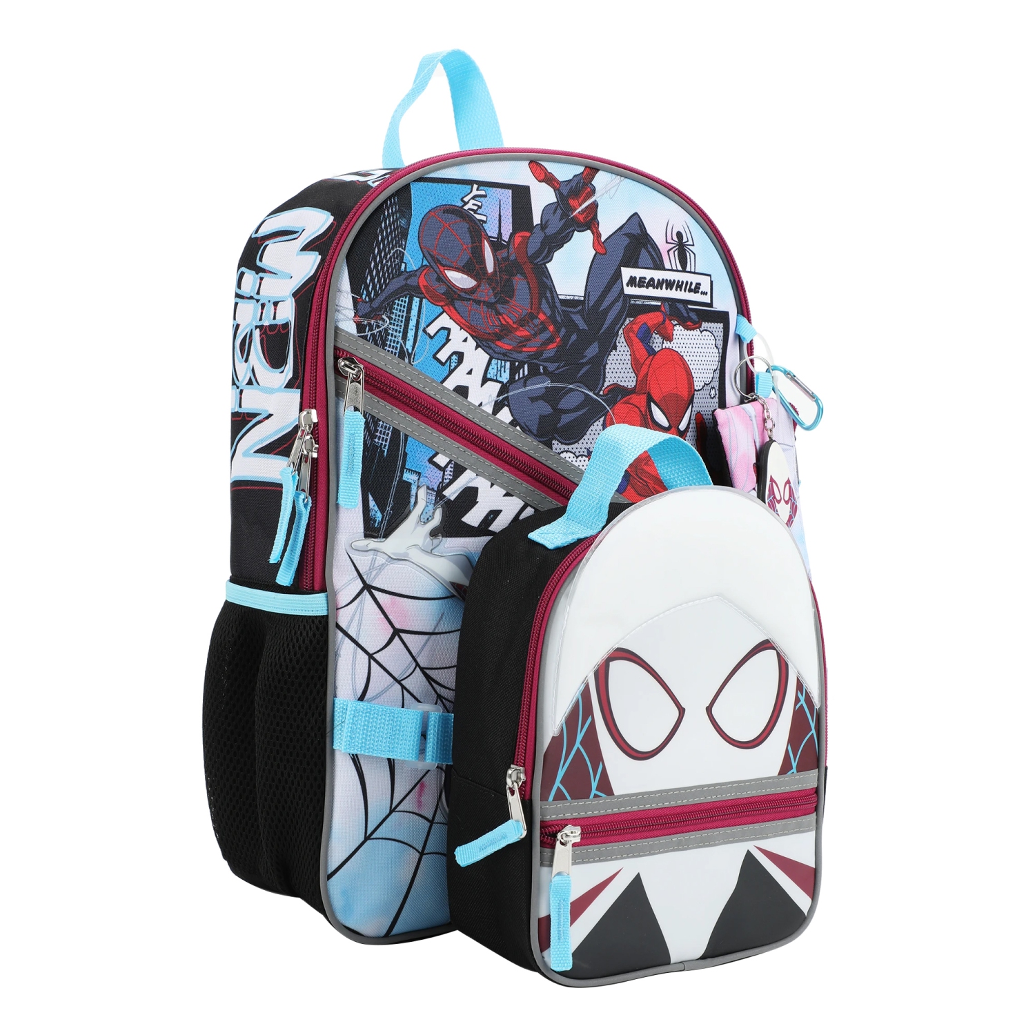Spider-Man Ghost-Spider Miles and Peter Kids 16" Backpack and Lunch Bag 5 Piece Set