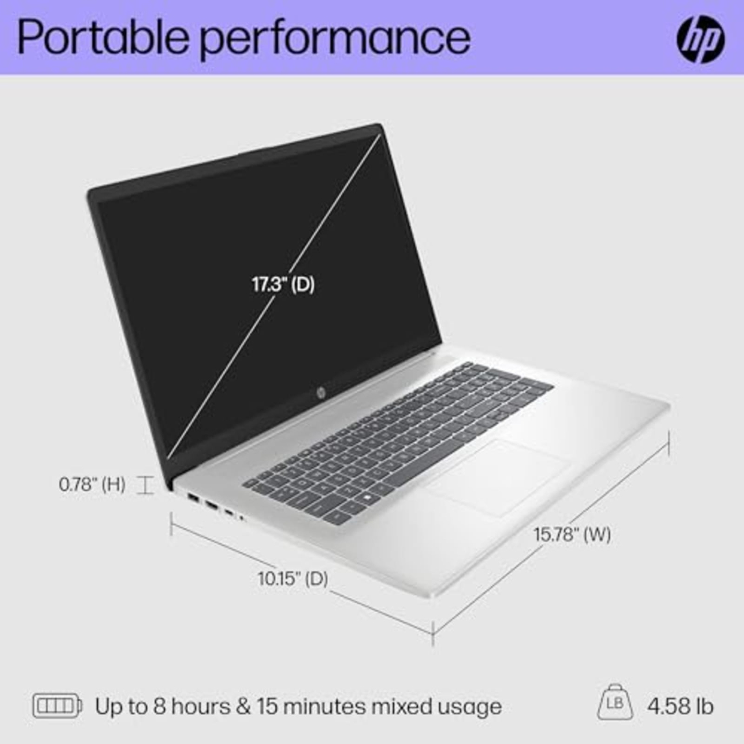 Refurbished (Excellent) HP HP 17-cp2000 Laptop | 17.3" 1600x900 HD+ | Ryzen 3-7320U - 1TB SSD Hard Drive - 8GB RAM | 4 cores @ 4.1 GHz Win 10 Pro Silver