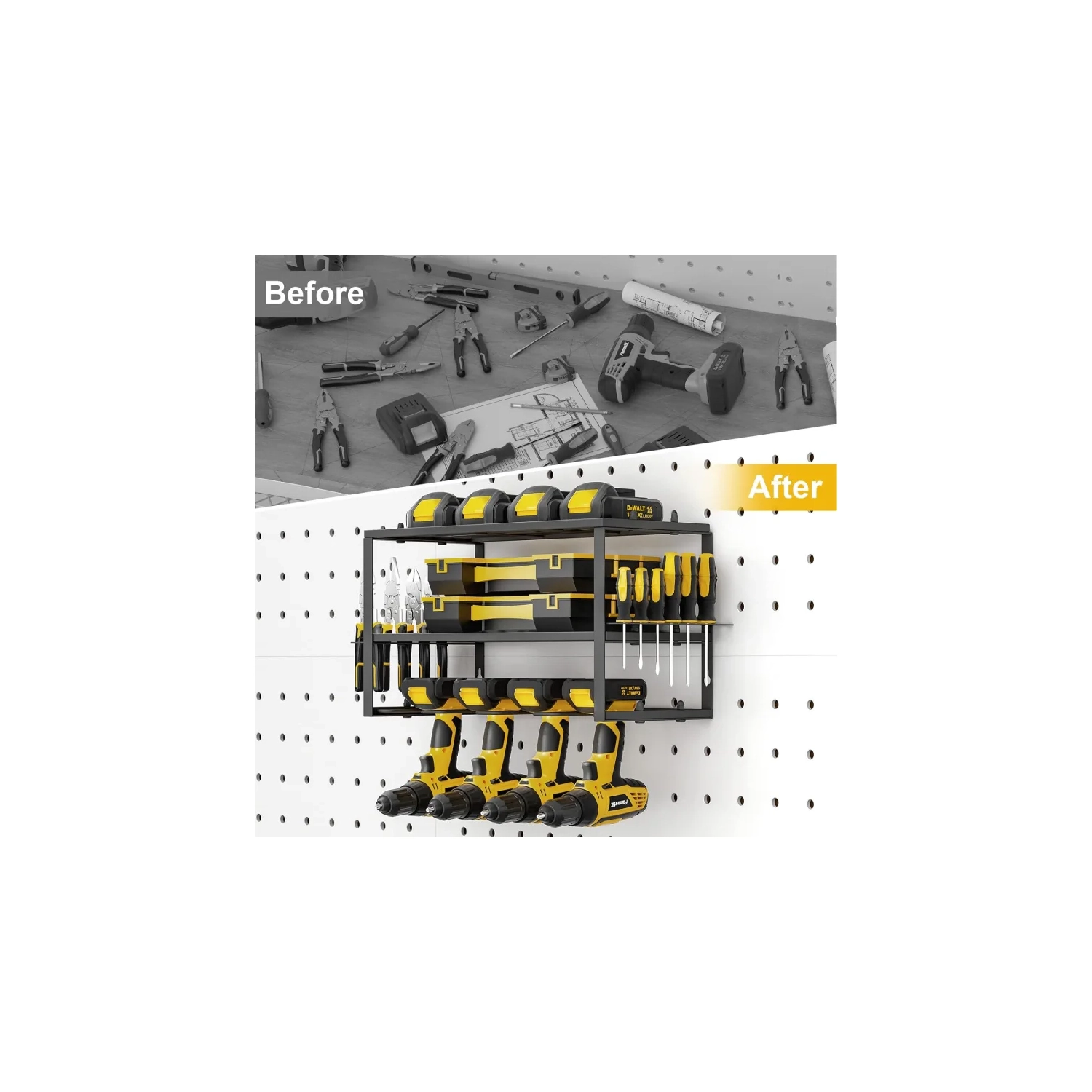 Power Tool Organizer & Drill Holder | Heavy Duty 3-Layer Tool Rack | Wall Mounted Storage for 4 Drills