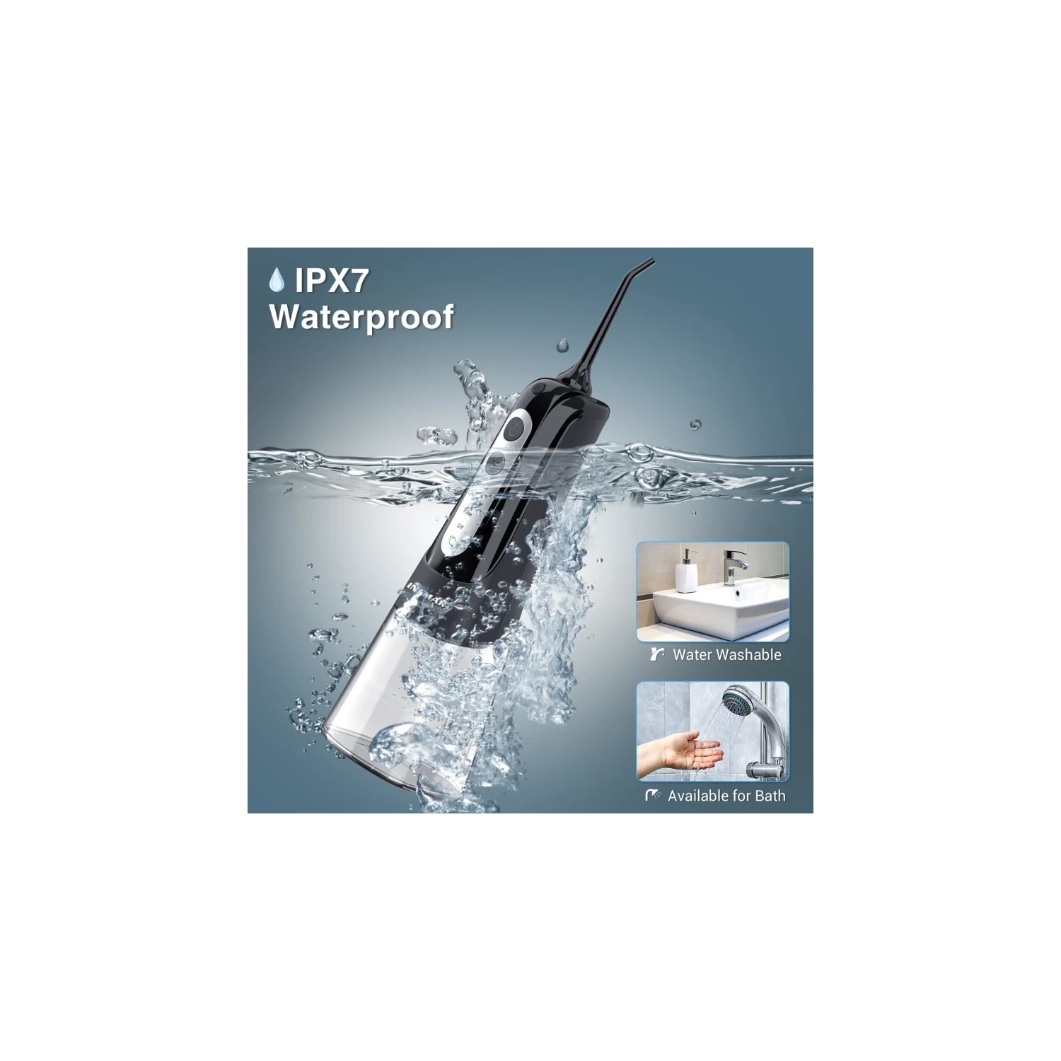 Pick dentaire pour hydropulseur sans fil | irrigation orale professionnelle avec 4 modes DIY | IPX7 étanche, 300ml Tank, USB rechargeable | Noir