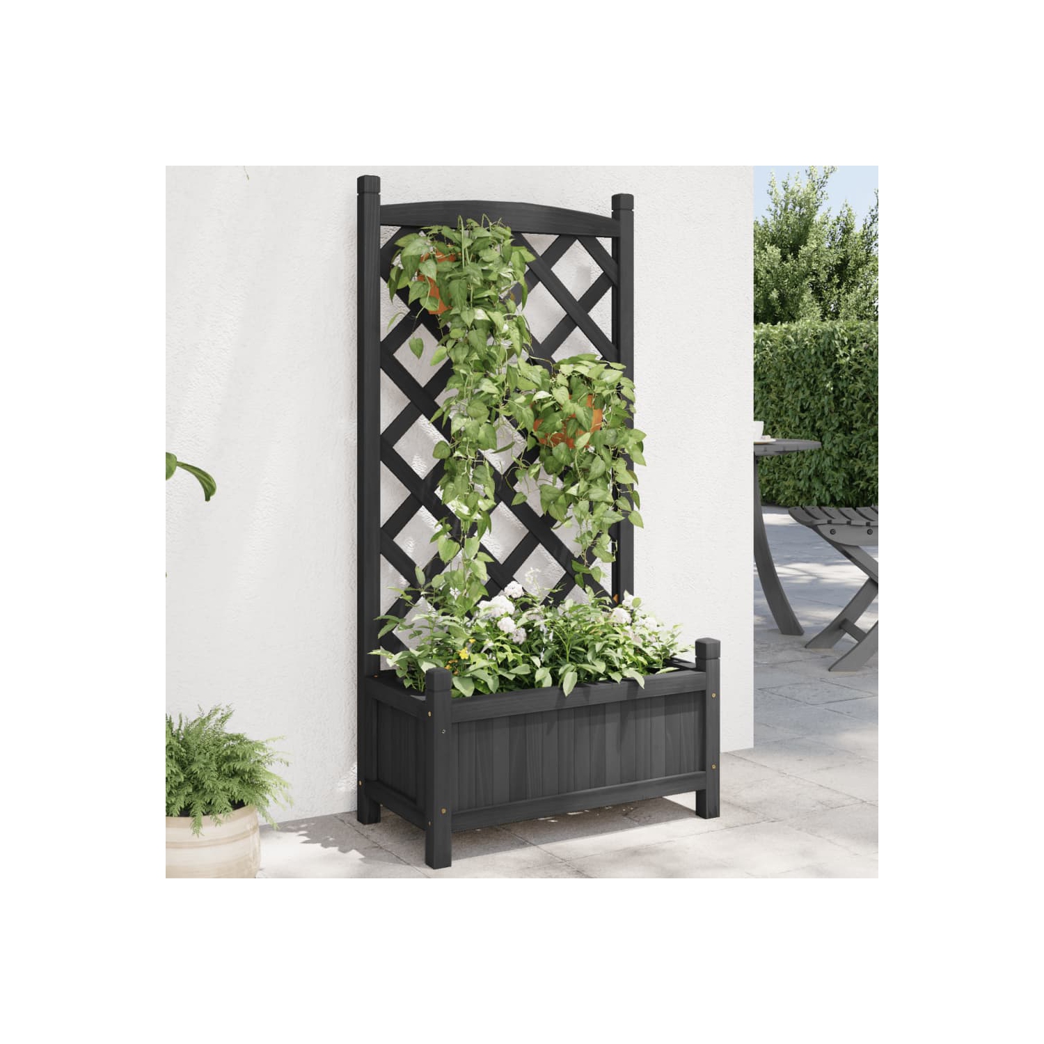 vidaXL Planter with Trellis Black Solid Wood Fir