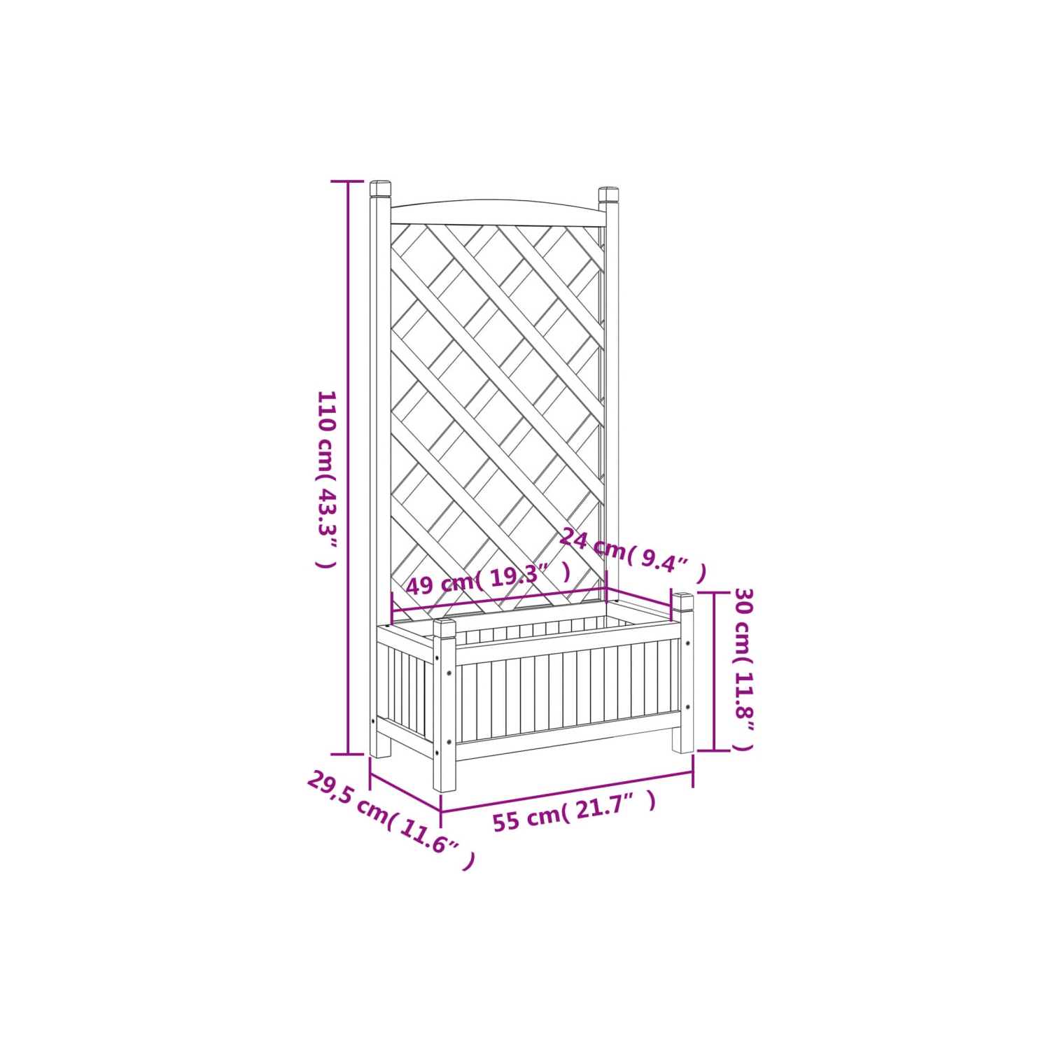 vidaXL Planter with Trellis Black Solid Wood Fir