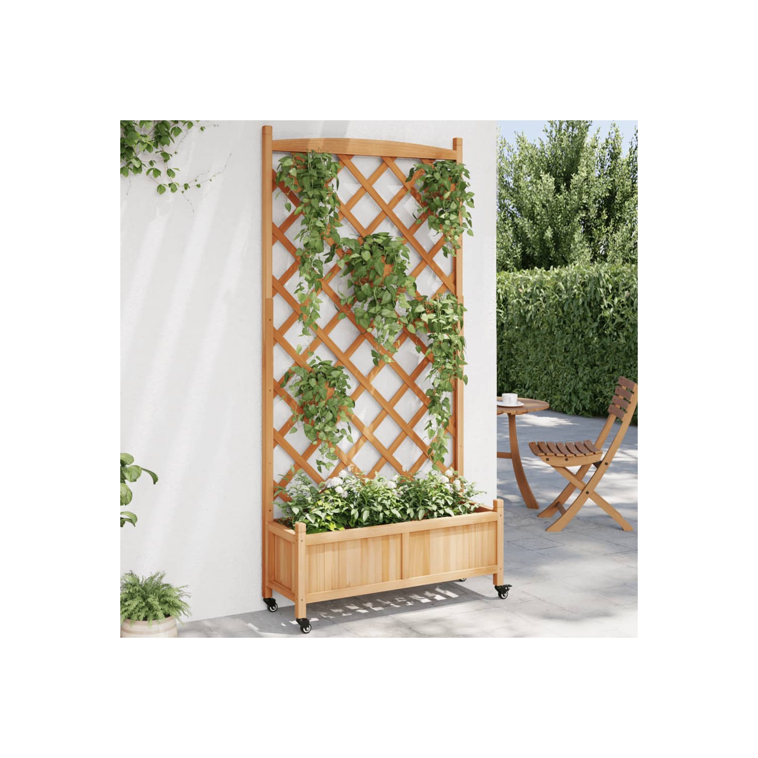 vidaXL Planter with Trellis and Wheels Brown Solid Wood Fir