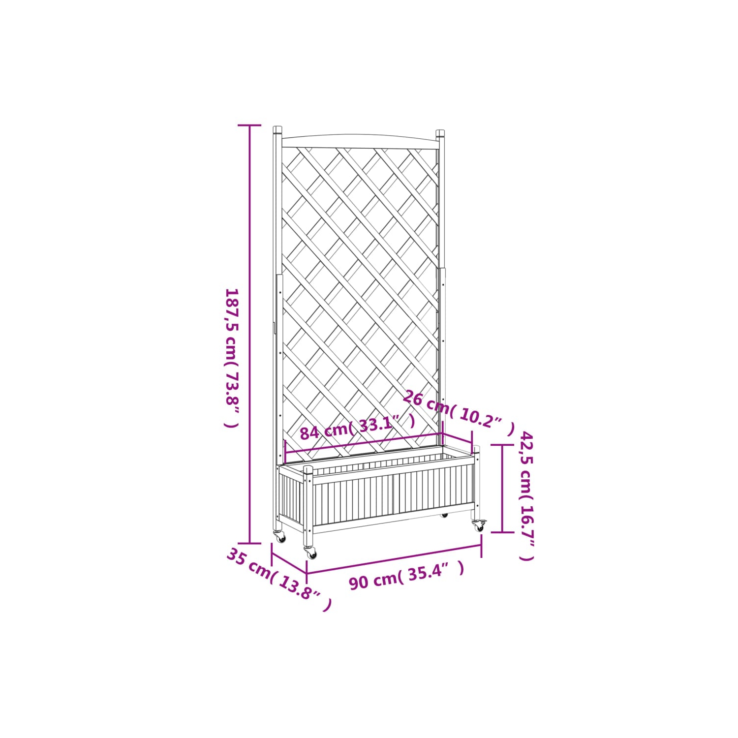 vidaXL Planter with Trellis and Wheels Brown Solid Wood Fir
