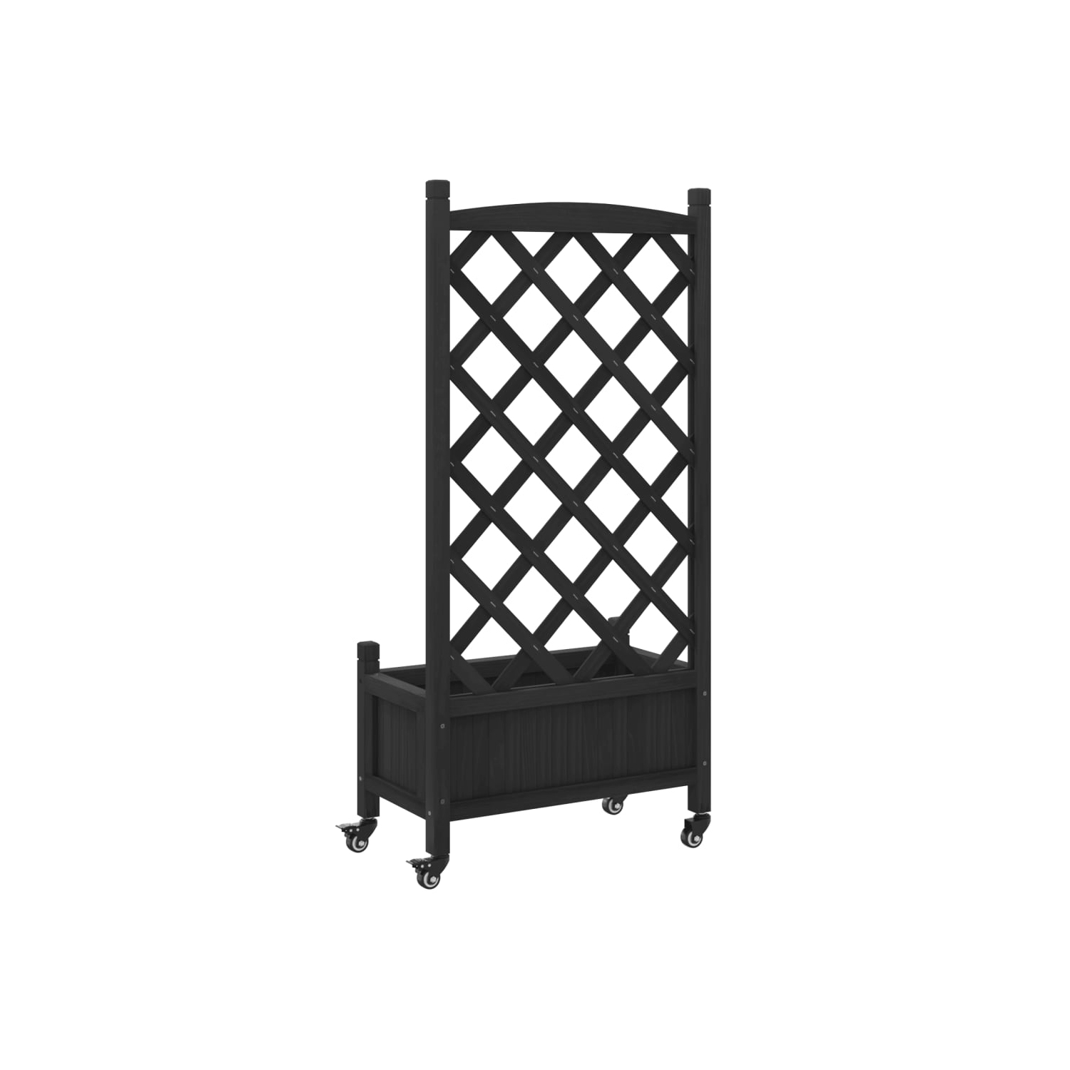 Jardinière avec treillis et sapin en bois massif noir à roulettes de vidaXL